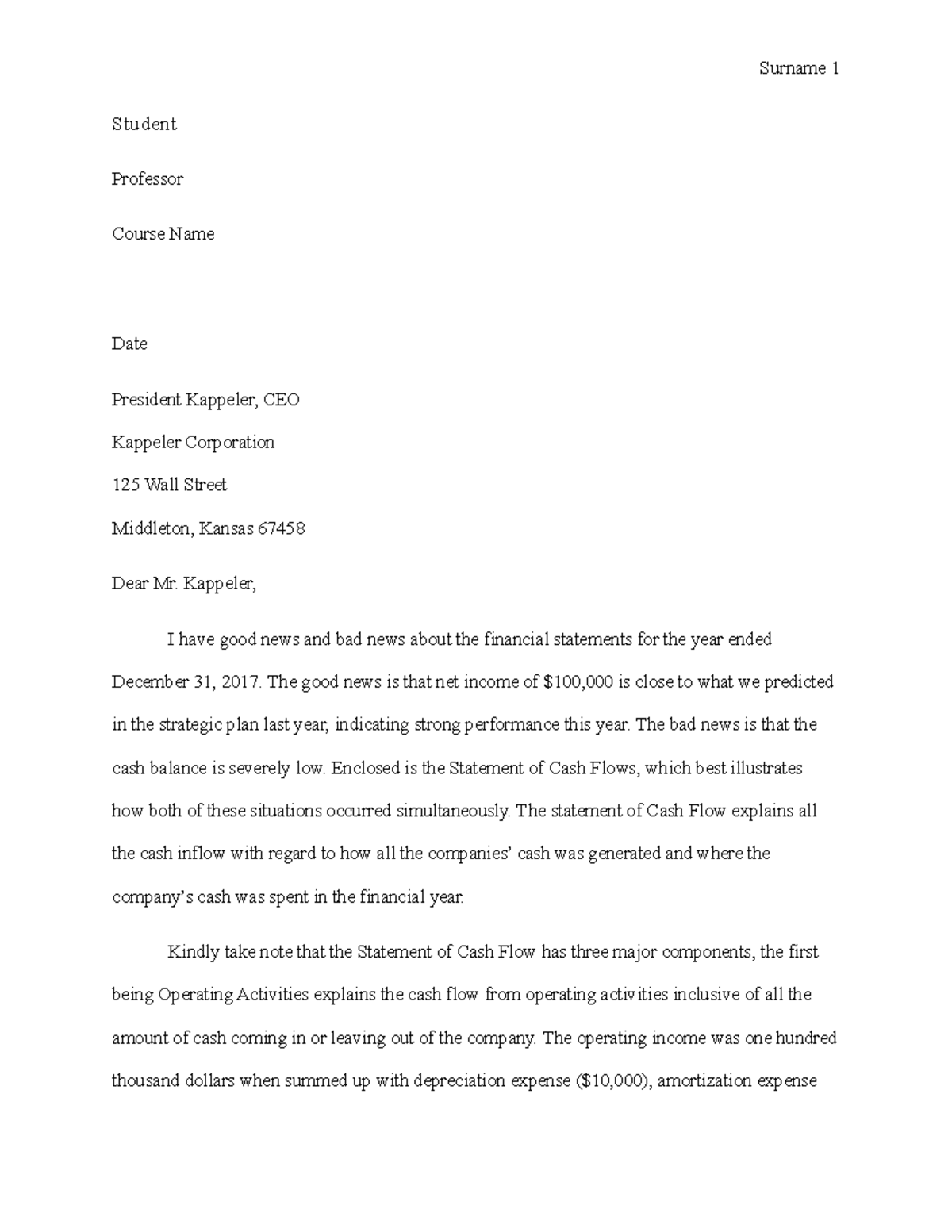 Accounting Letter TO CEO - Surname 1 Student Professor Course Name Date ...