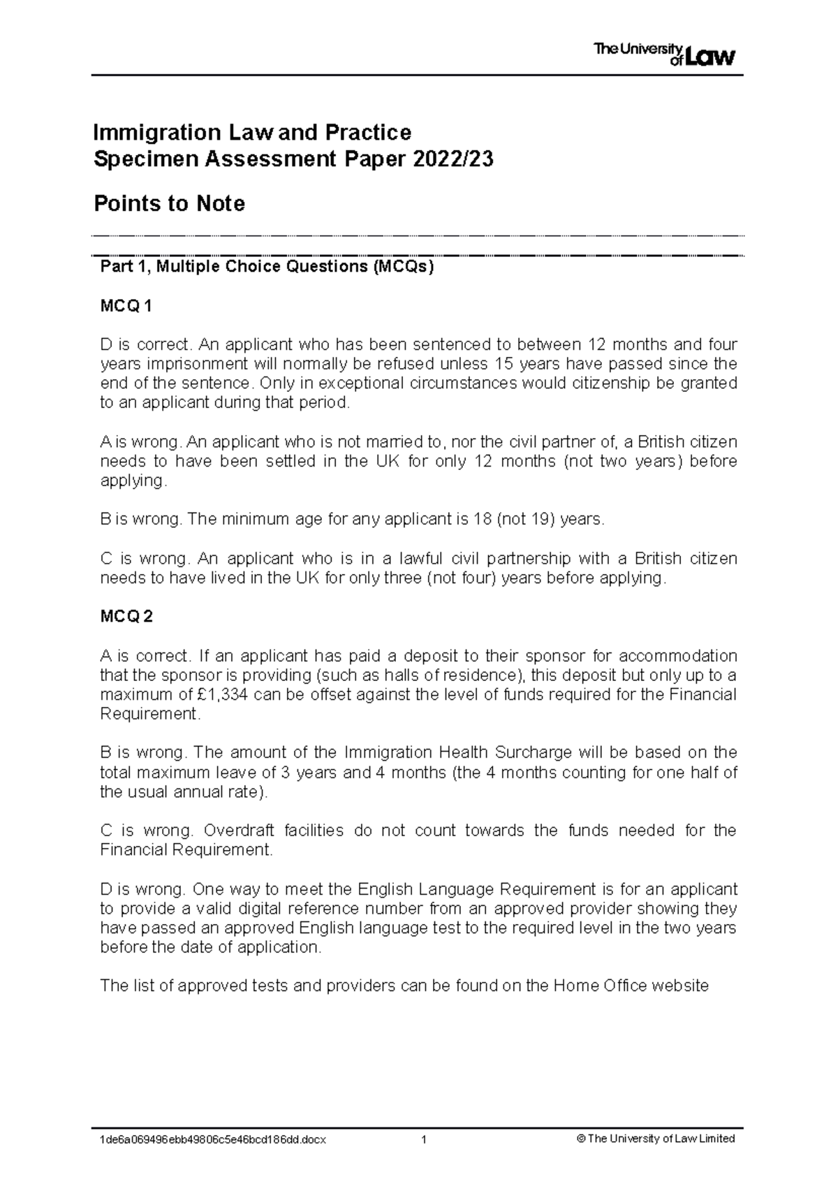 2223 imm ce01 exam specimen q ptn - Immigration Law and Practice ...