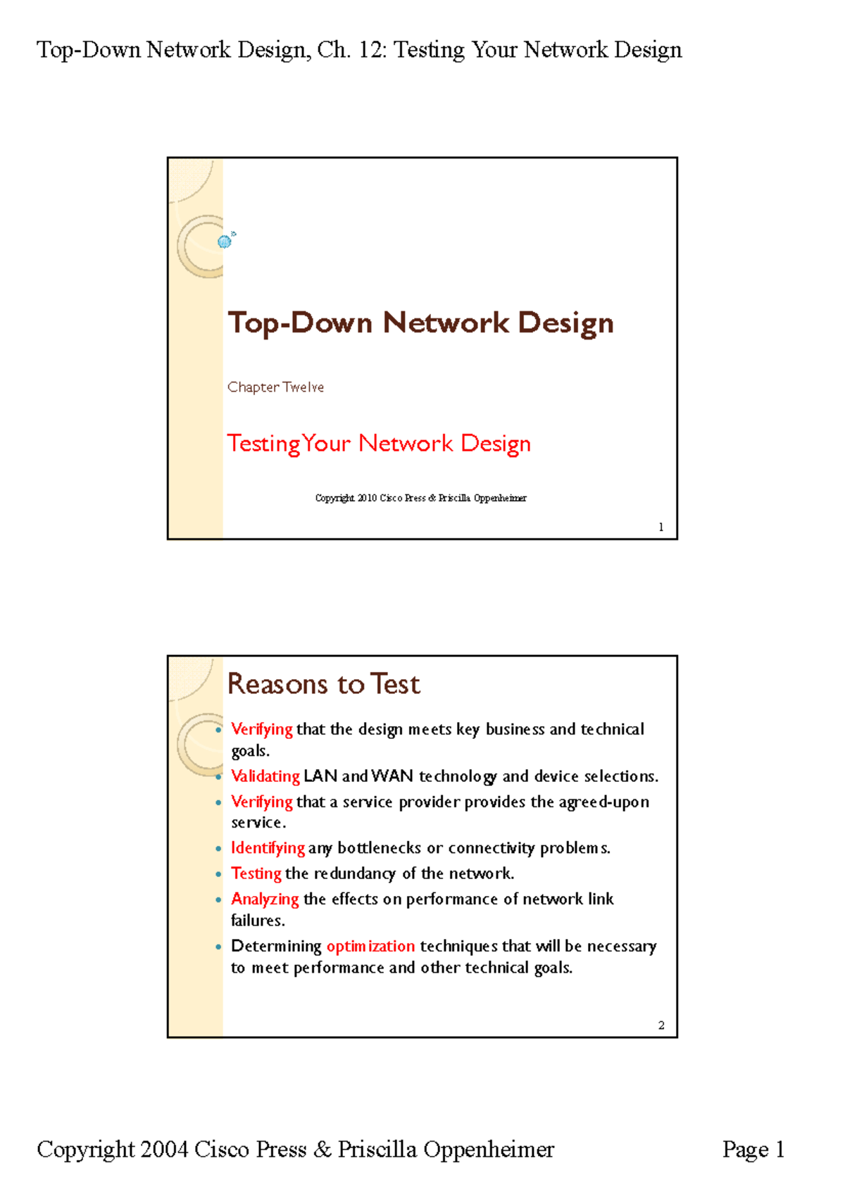 Lesson 11 testing optimization and documentation of network design ...