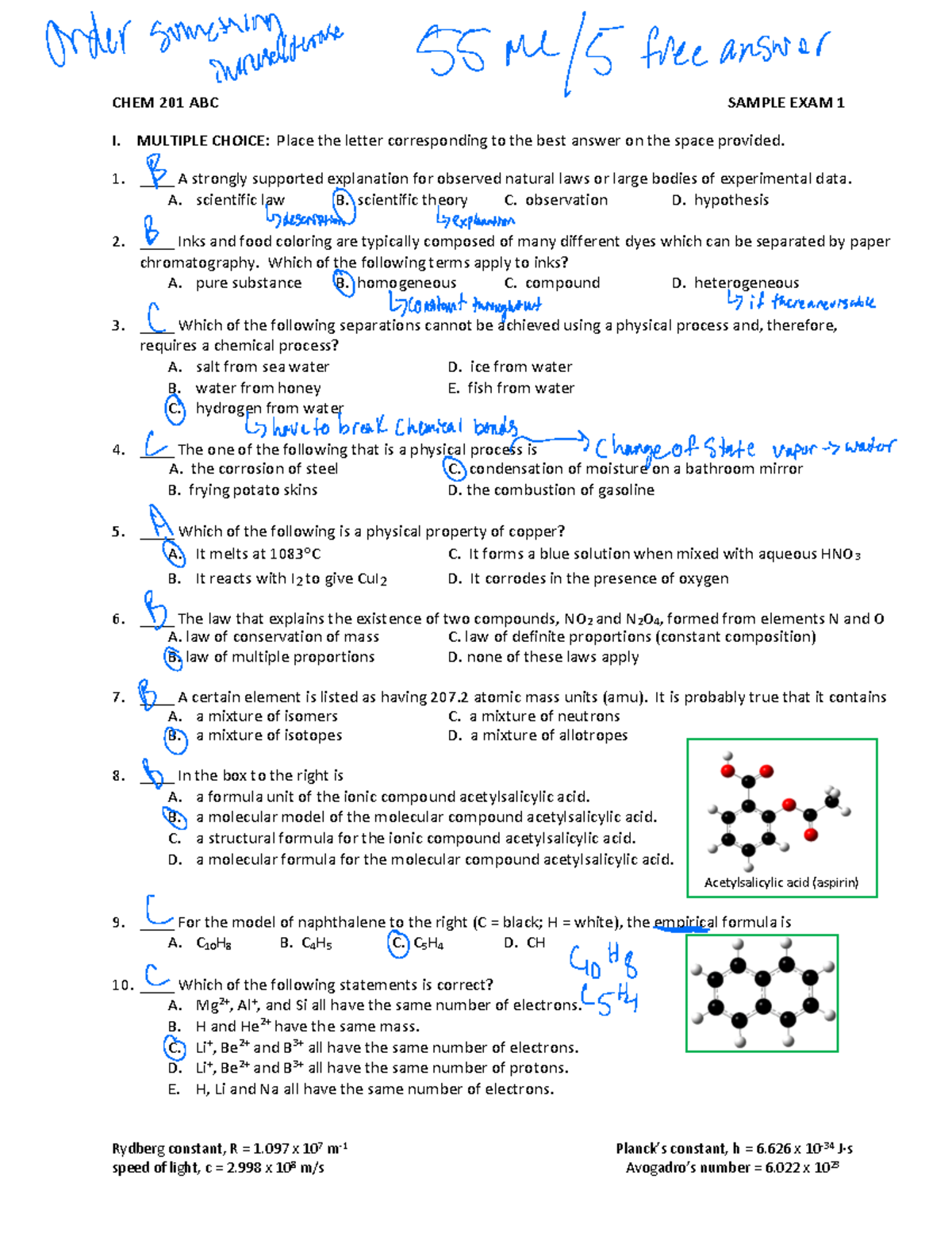 Sample-Exam1-Sp20 - sample exam for lecture exam 1 professor used this ...