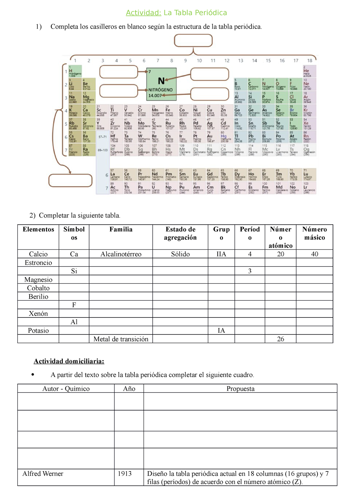 Actividad Tabla Periodica Actividad La Tabla Peri Dica Completa Los Casilleros En Blanco