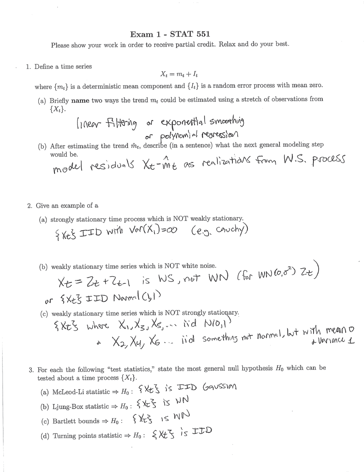 Practice.exam1 - STAT500 HW4 - Exam 1 - STAT 551 Please show your work ...