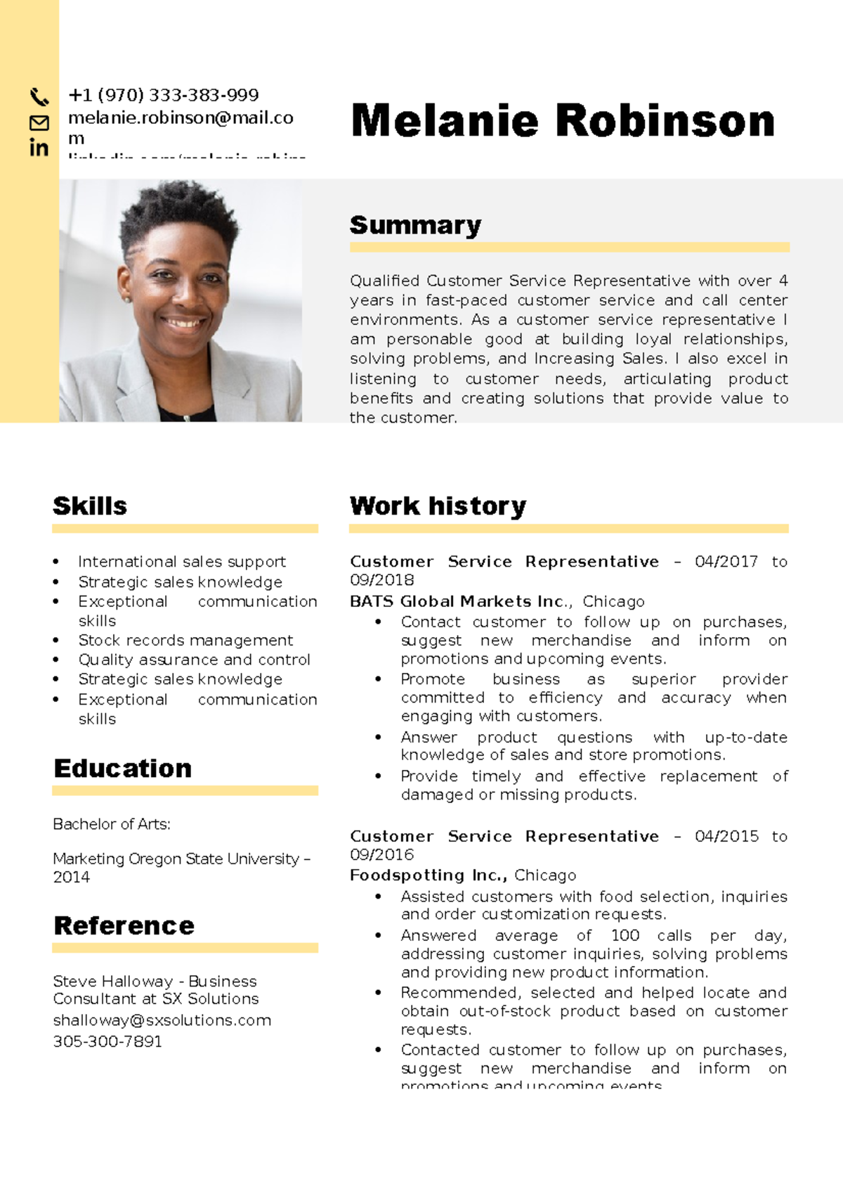 CV Template 0019 - Melanie Robinson Skills International sales support ...