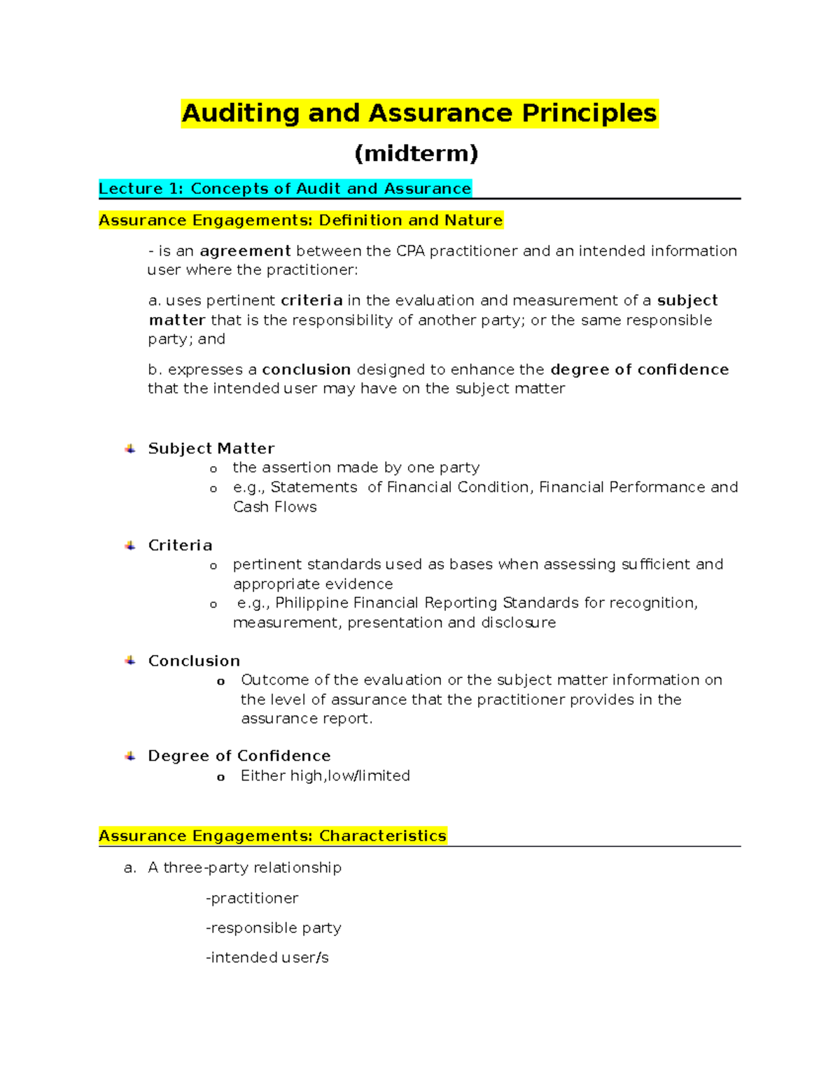 Auditing And Assurance Principles (Lecture Notes) - Auditing And ...