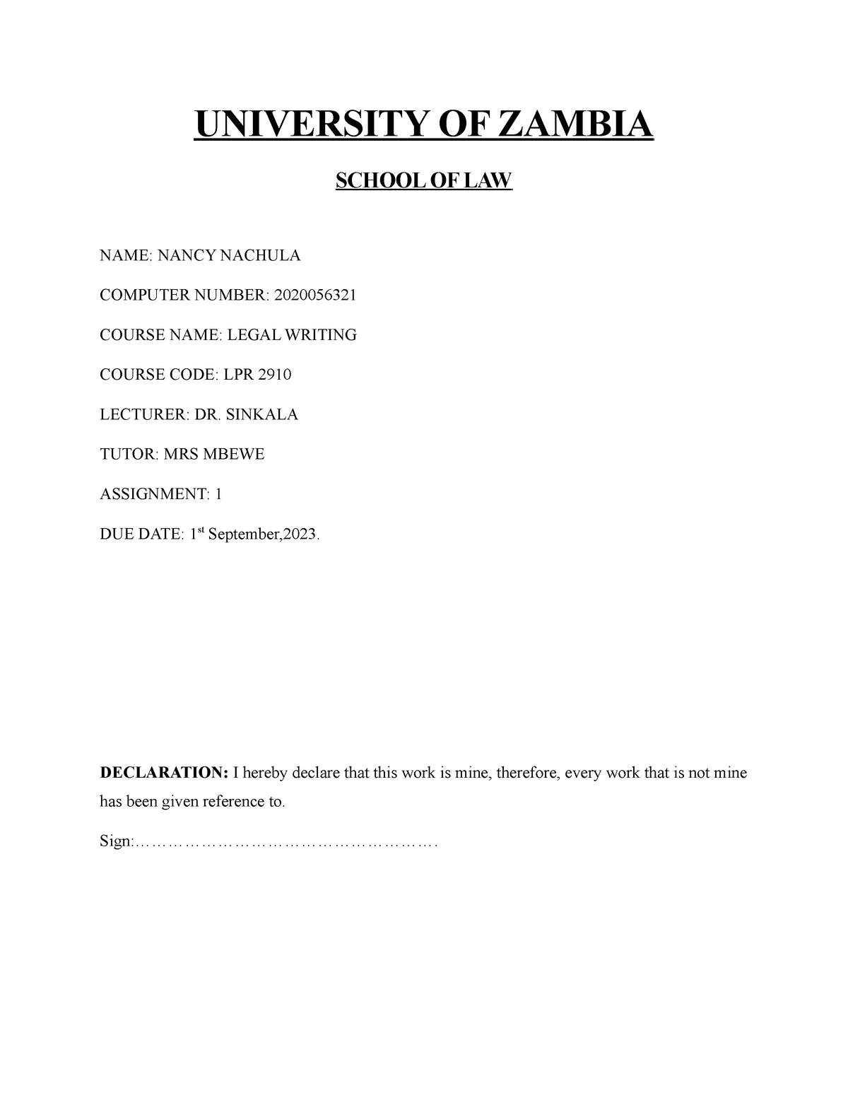 how to write an assignment in zambia