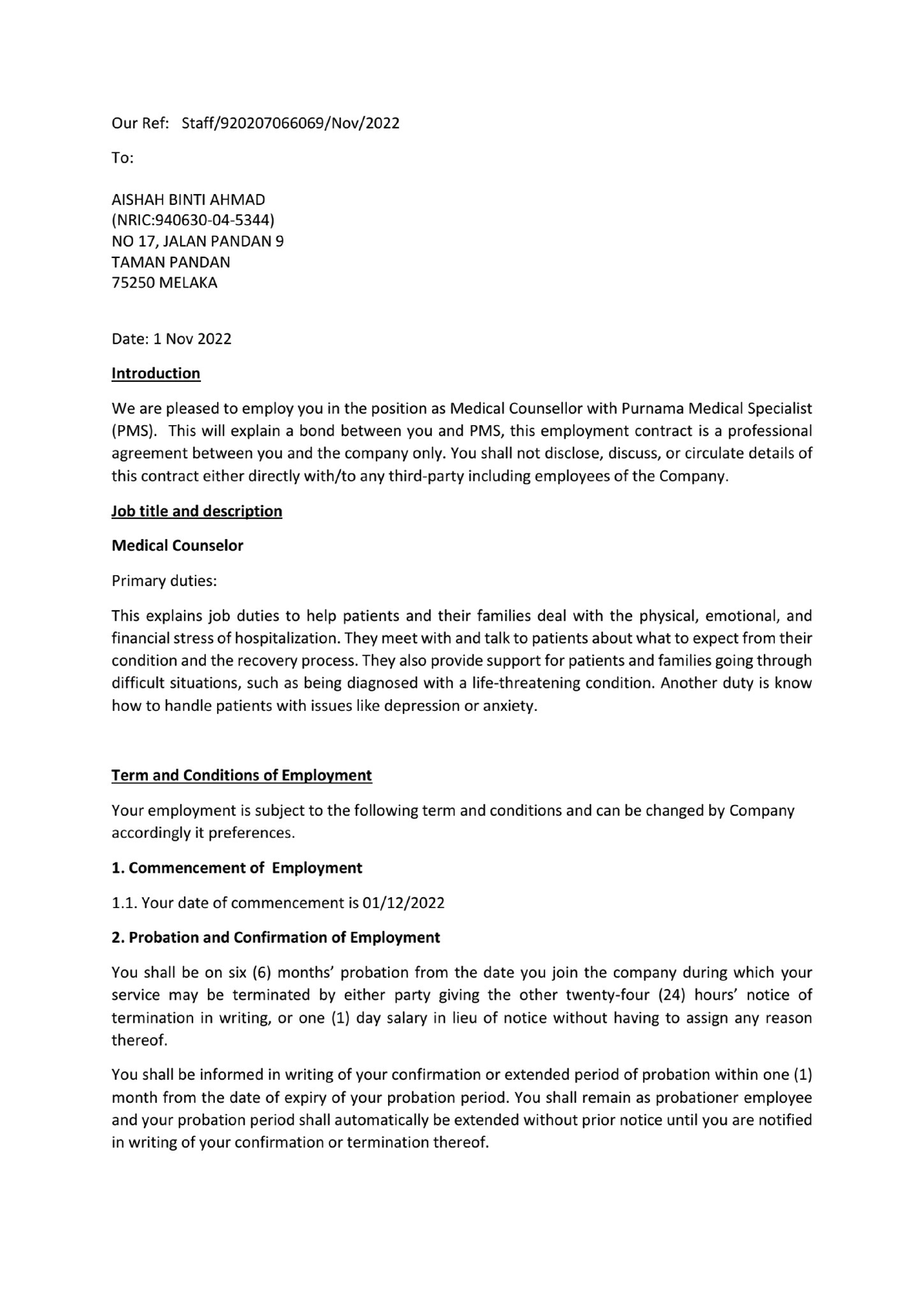 Mock up employment contract-1-4 - Malaysian Employment Law - Studocu