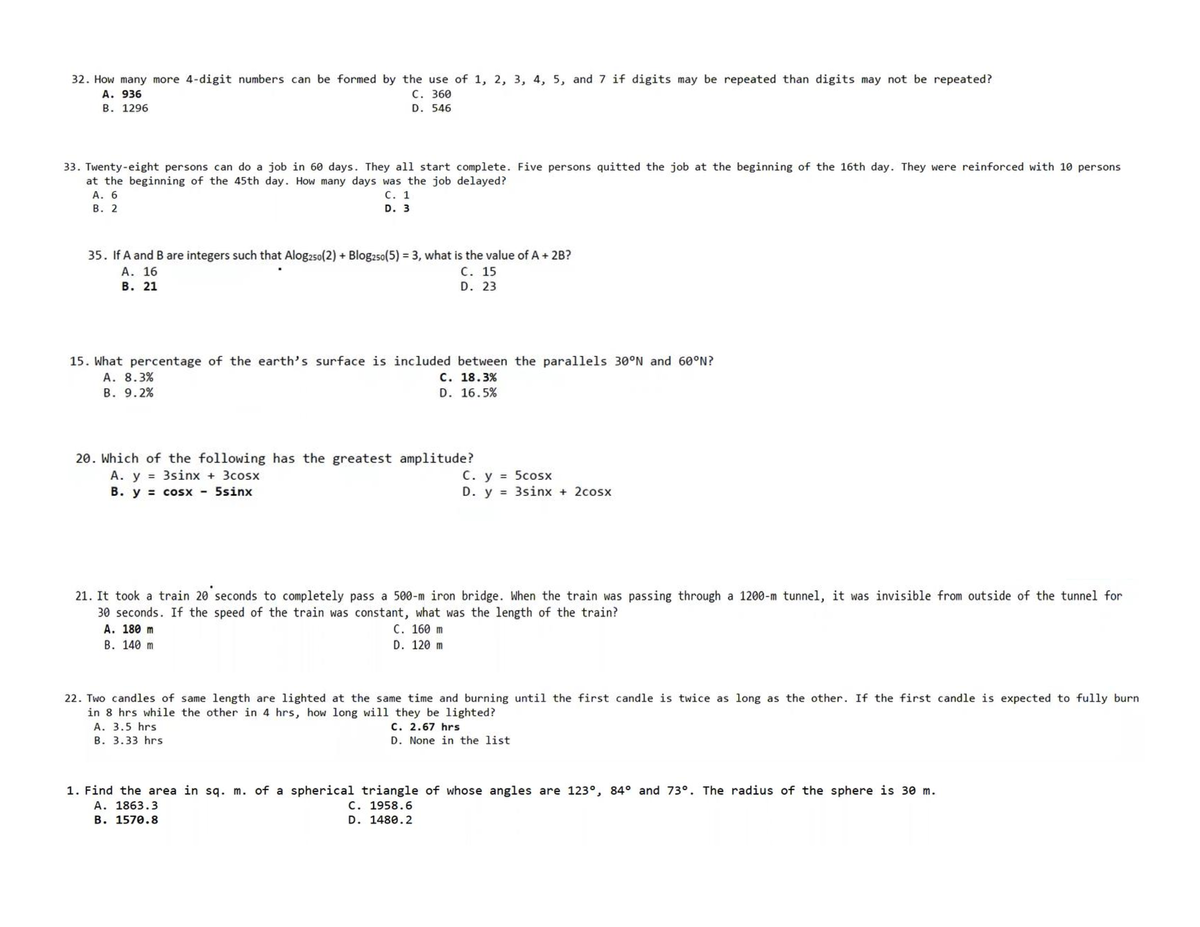 601 Refresher Problems ( Algebra- Trigo) - civil engineering - Studocu