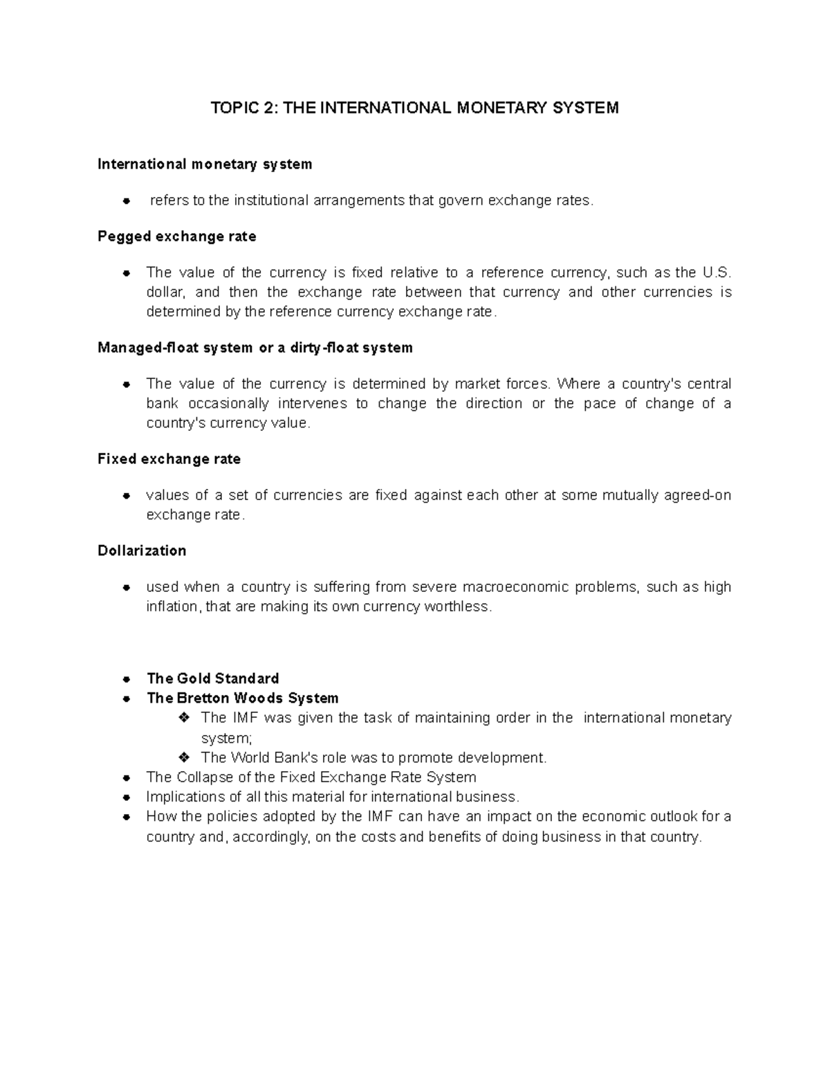 THE International Monetary System Factsheets IBT - TOPIC 2: THE ...