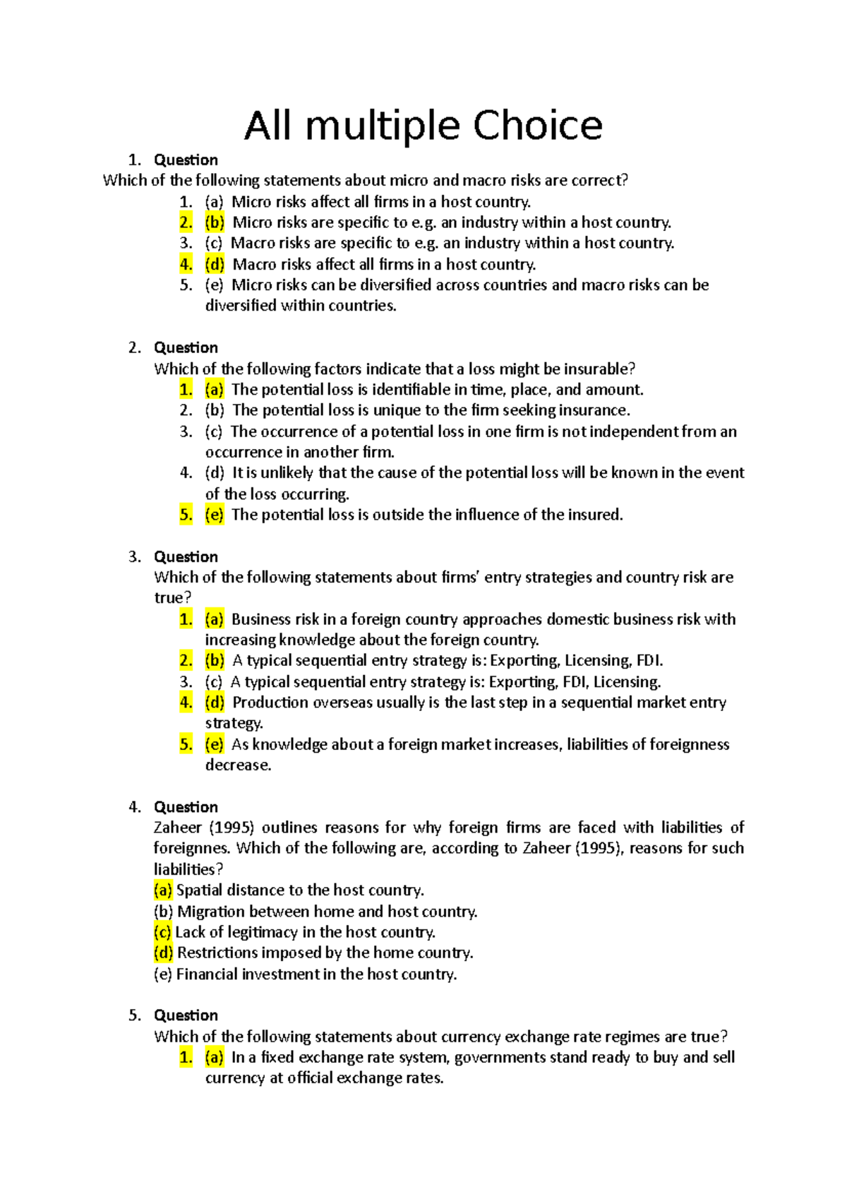 All multiple choice exercises with answers - All multiple Choice ...