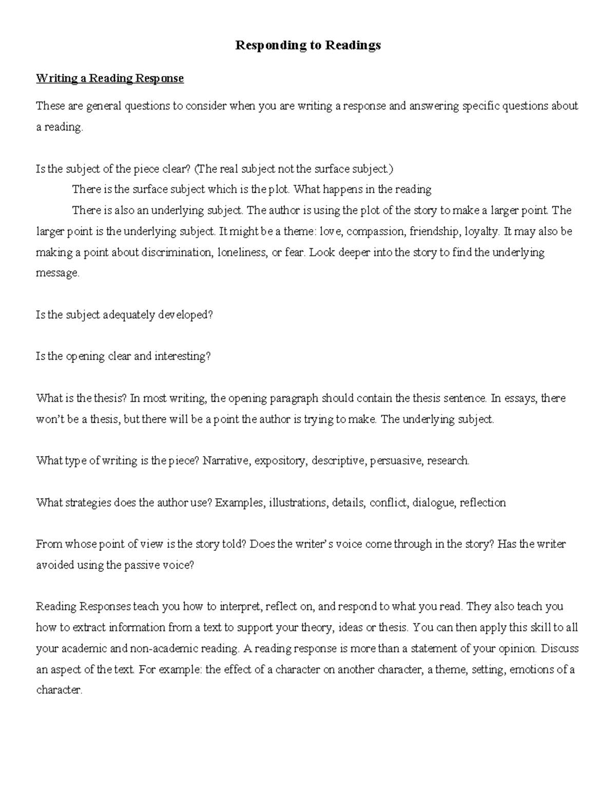 Reading Responses Tagged Responding To Readings Writing A Reading 