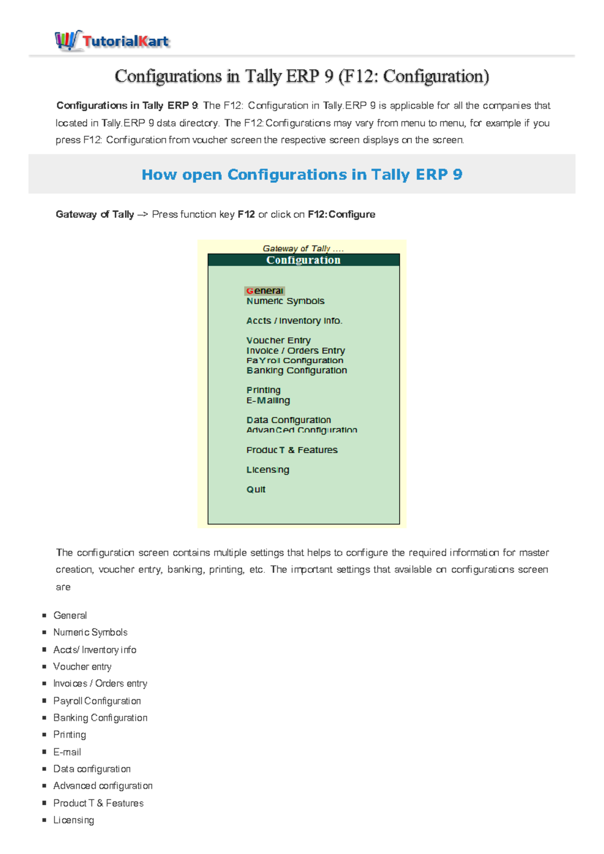 Configurations-in-tally - Configurations In Tally Erp 9: The F12 