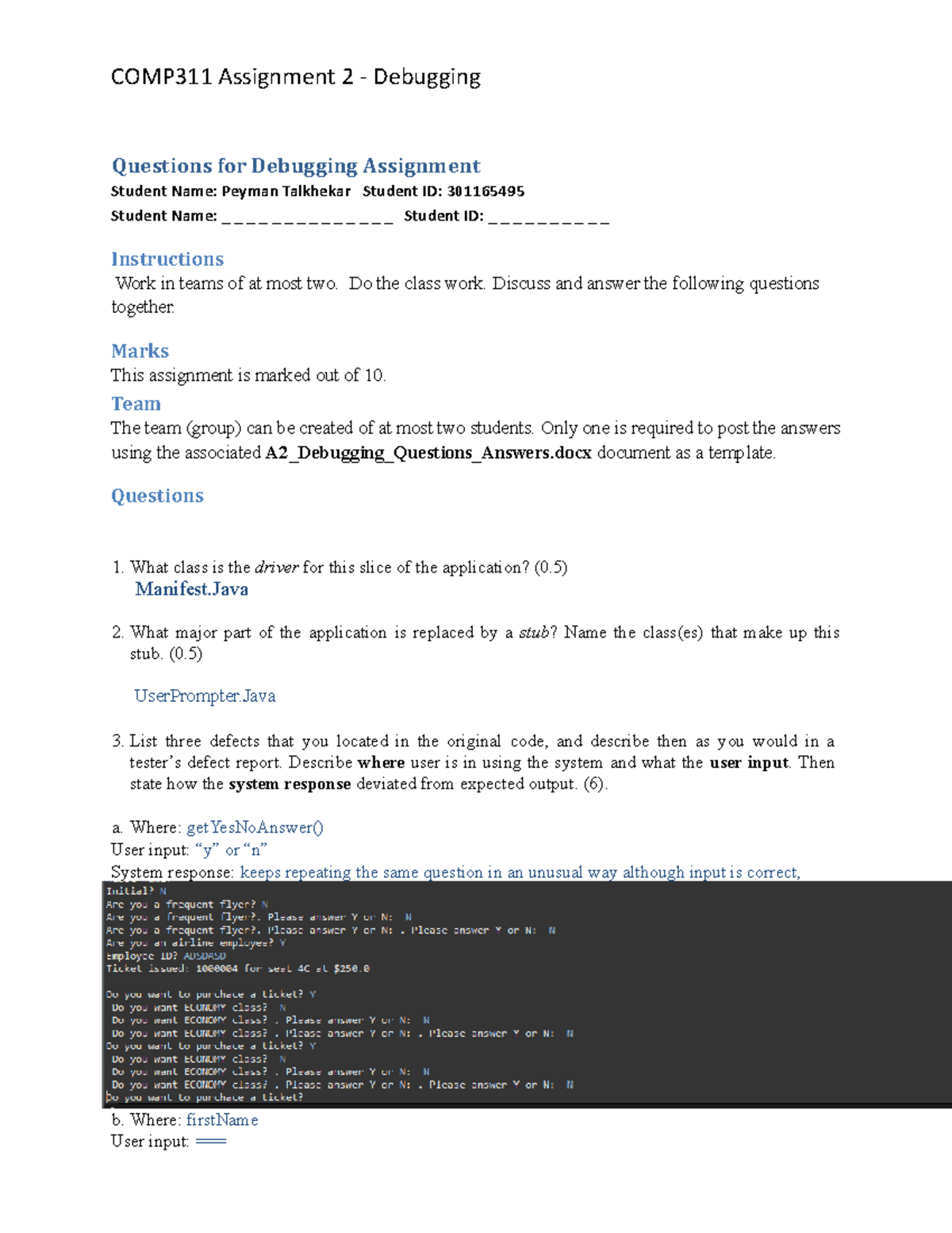 A2-Debugging Questions Answers - COMP311 Assignment 2 - Debugging ...