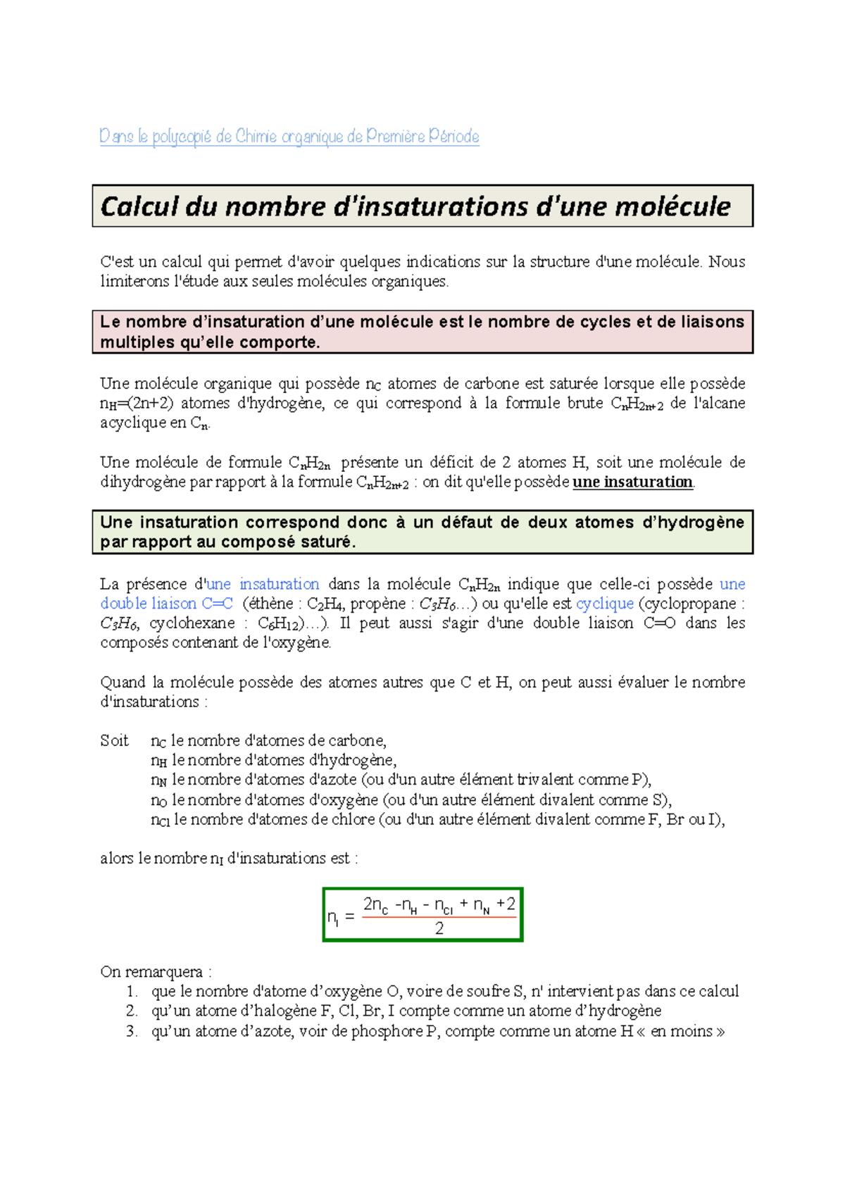 Insaturations Chimie O. Dans le polycopié de Chimie organique de — free download