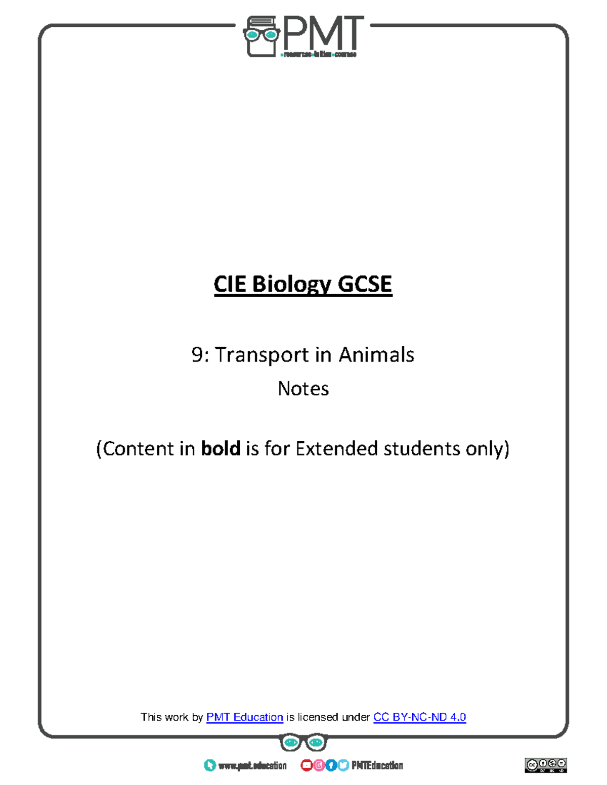 Summary Notes Topic 9 Transport in Animals CAIE Biology Igcse bit