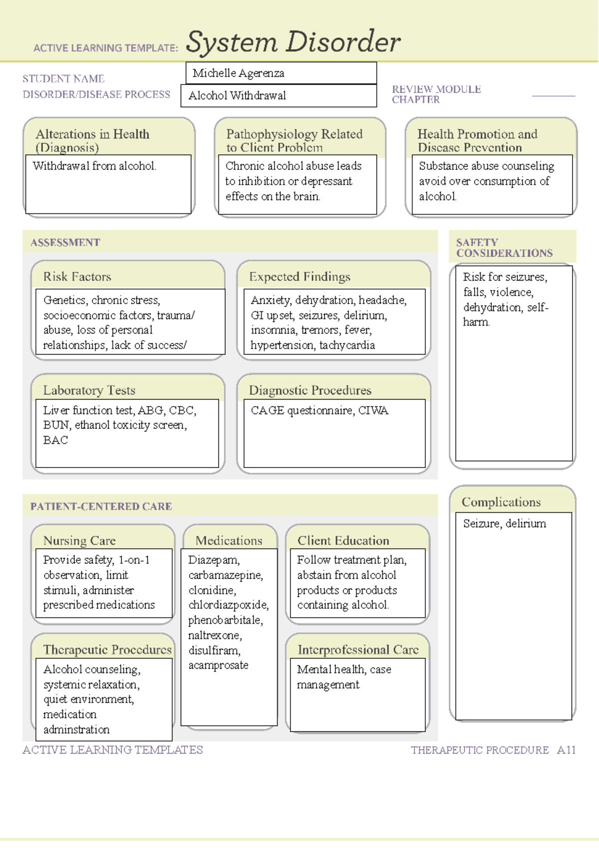 Alcohol Withdrawal Practice Review ACTIVE LEARNING TEMPLATES 