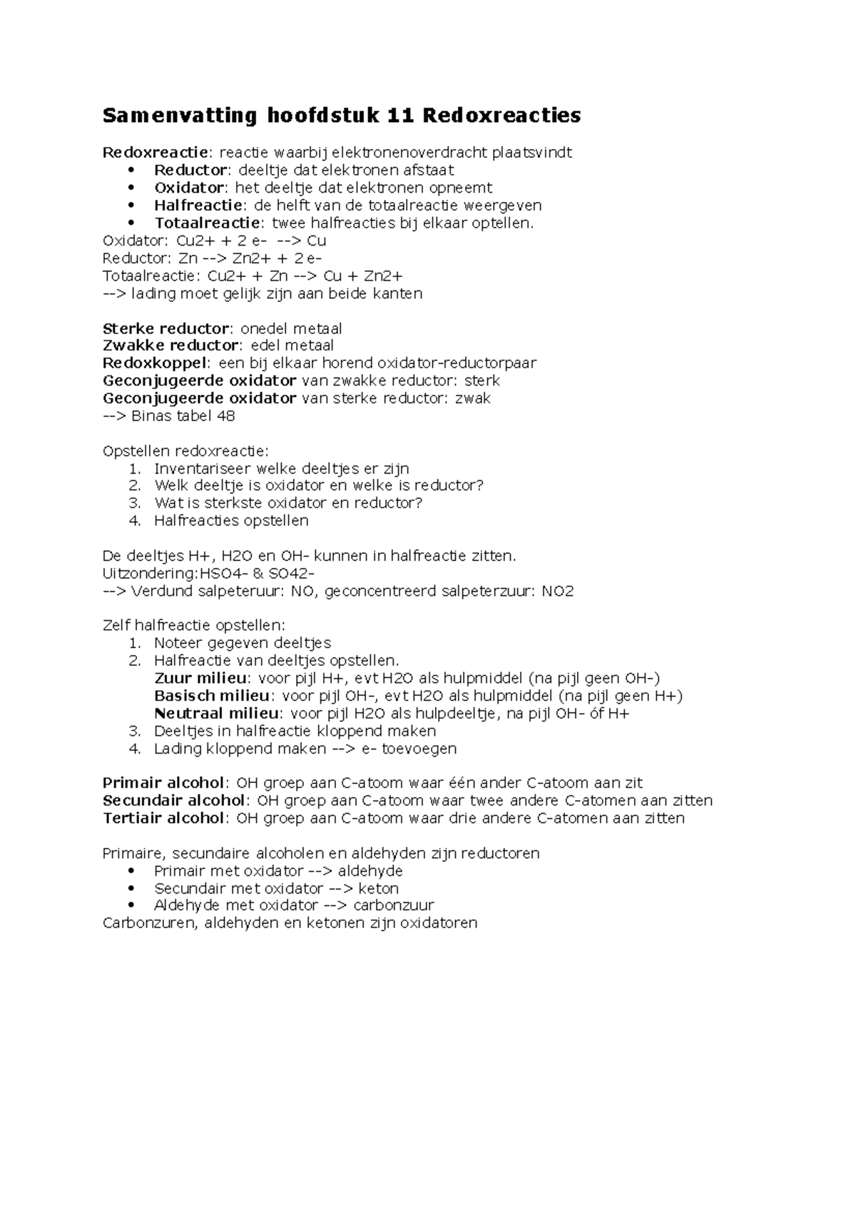 Samenvatting Hoofdstuk 11 Redoxreacties - Samenvatting Hoofdstuk 11 ...