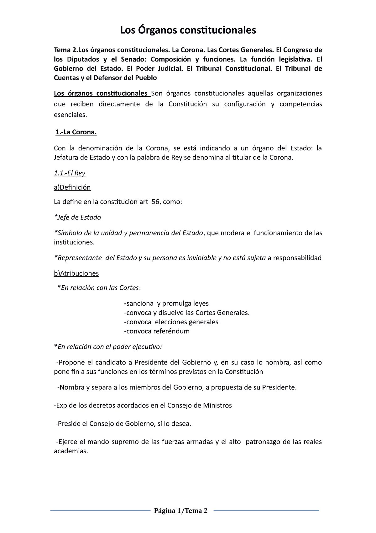 Tema 2 La Corona - Tema 2 órganos Constitucionales. La Corona. Las ...