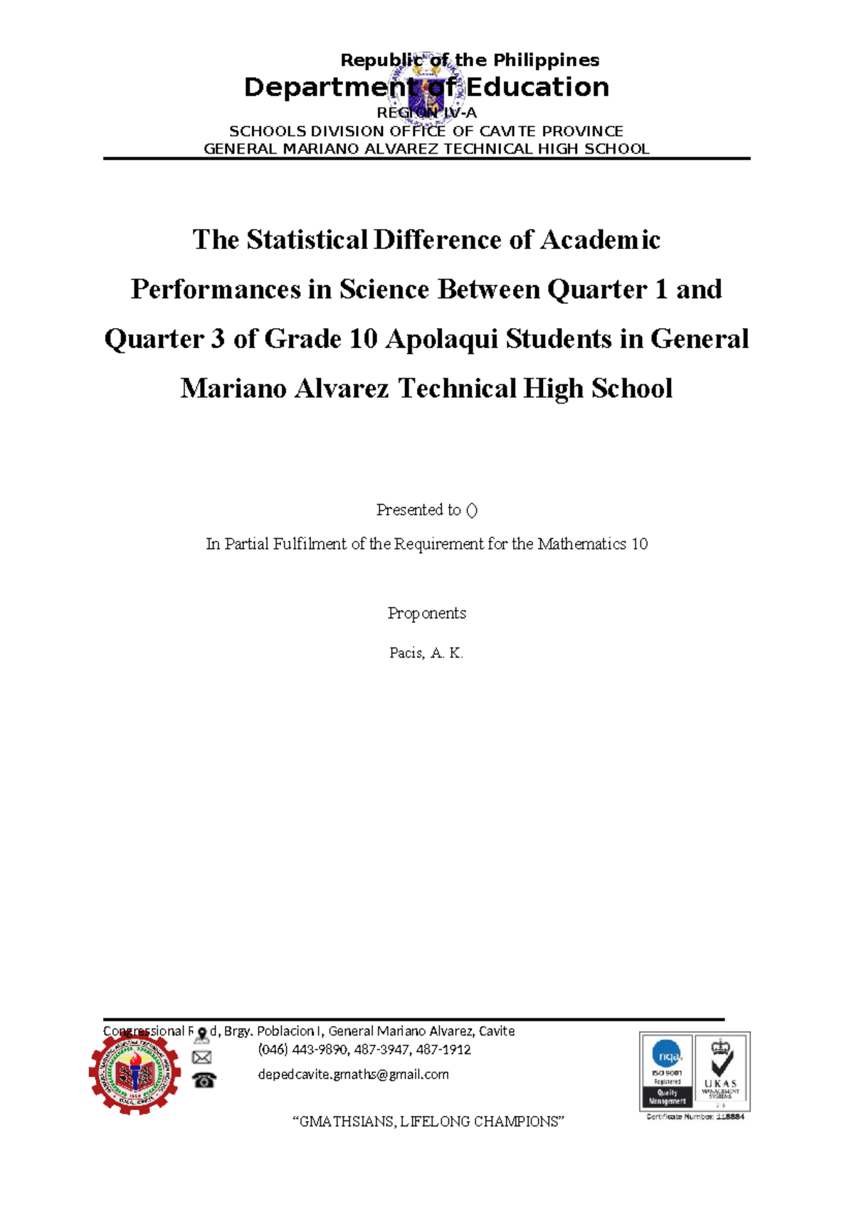 Mini Research in Mathematics - Department of Education REGION IV-A ...