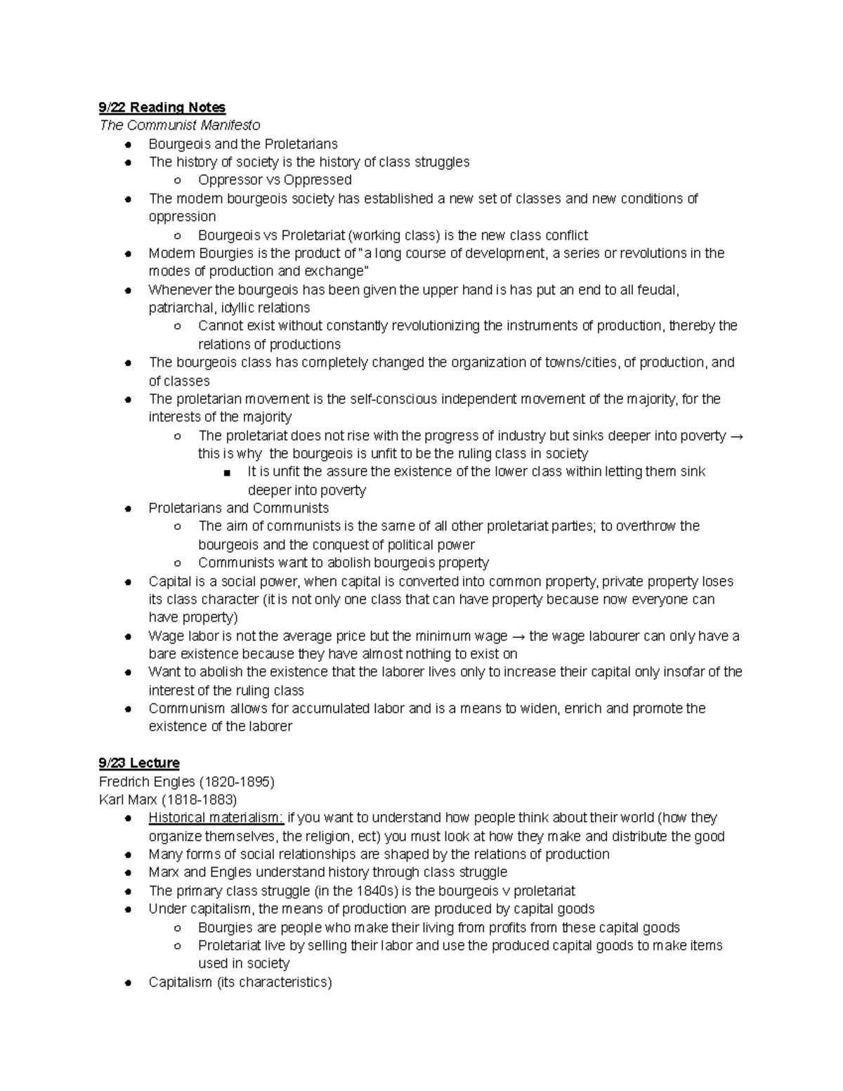 Untitled Document Copy - 9 22 Reading Notes The Communist Manifesto 