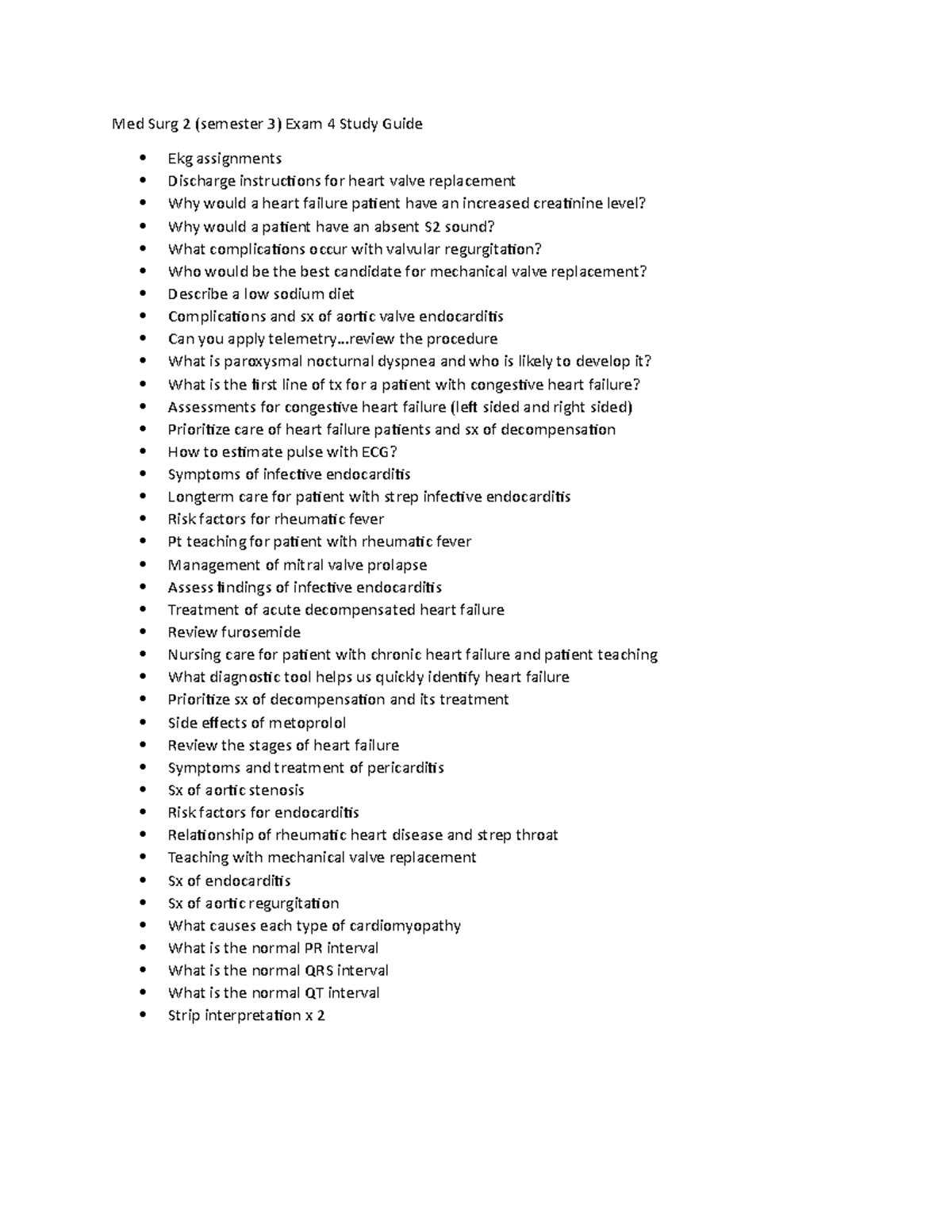 Med Surg 2 Evam 4 Study guide - Med Surg 2 (semester 3) Exam 4 Study ...