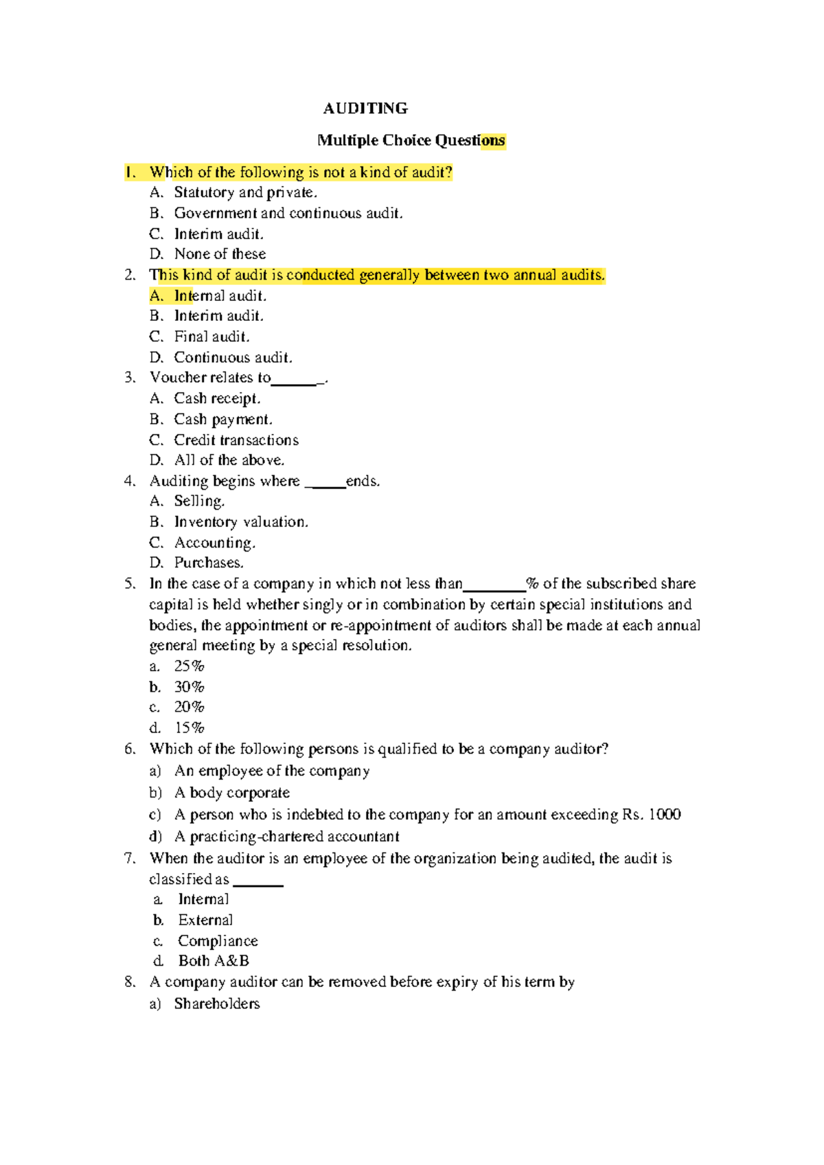 Auditing - MCQ Sybcom-converted - AUDITING Multiple Choice Questions ...