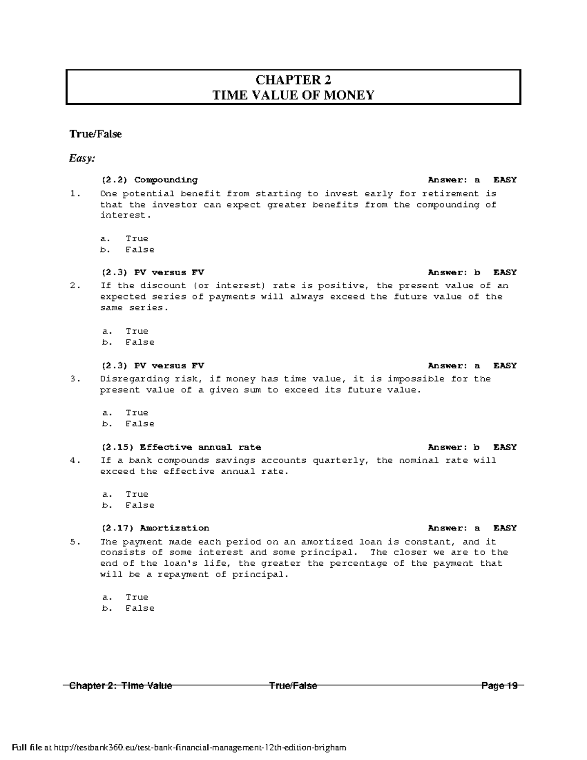 Tb Ch 2 Chapter 2 Time Value True False Page 19 Chapter 2 Time Value Of Money True False Easy Studocu
