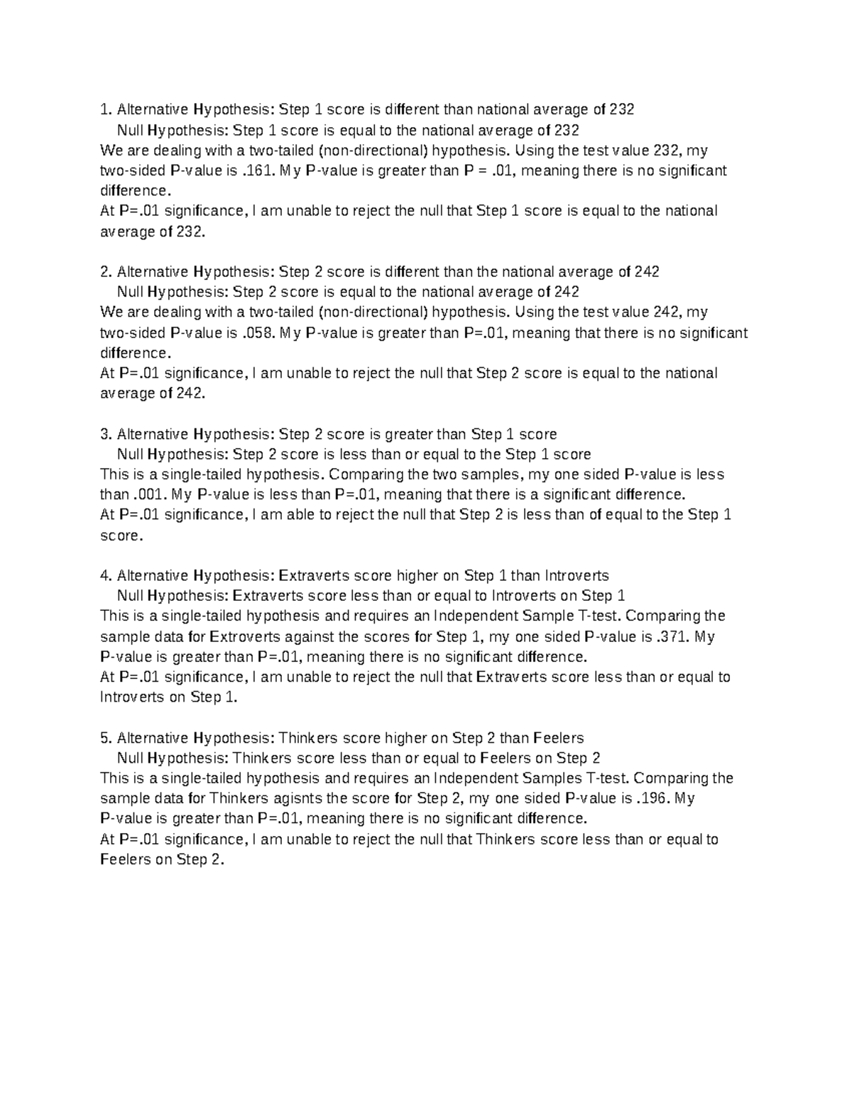 Quiz 3 Calculations - Google Docs - Alternative Hypothesis: Step 1