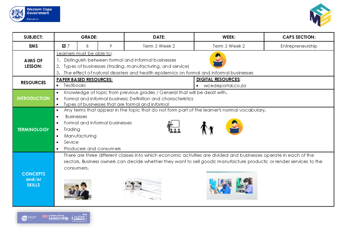 EMS Gr 7 Term 3 Week 2 - Notes - SUBJECT: GRADE: DATE: WEEK: CAPS ...