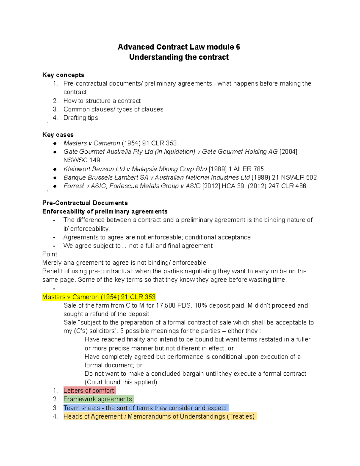 Ad con 6 - understanding contracts 1 - Pre-contractual agreements ...