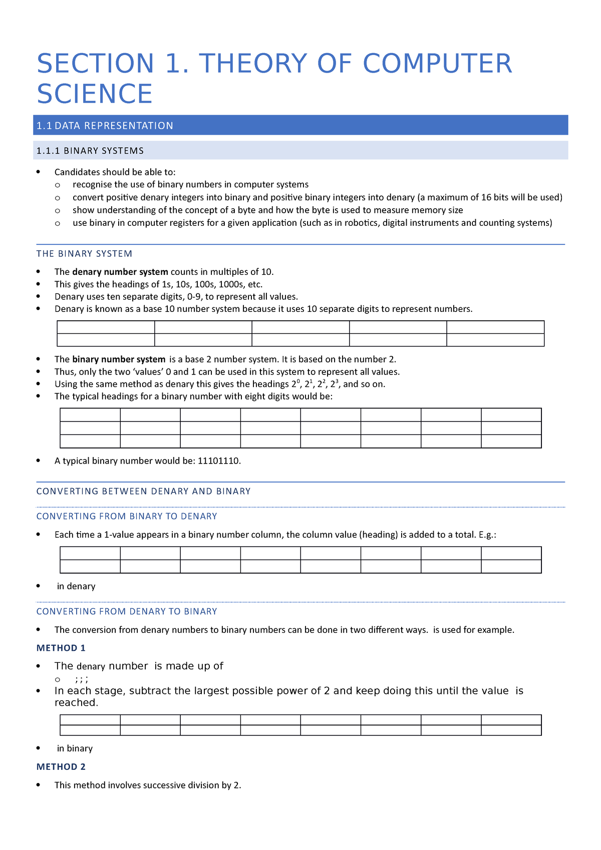 data representation computer science igcse notes