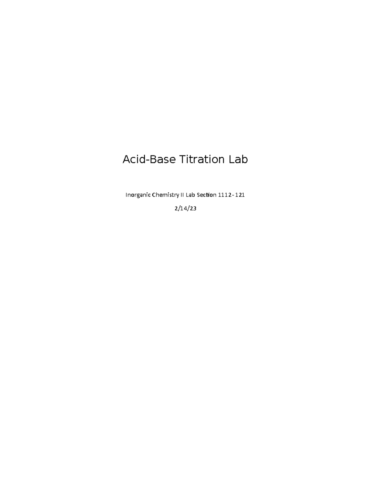 Chem lab 3 - Acid-Base Titration Lab report - Acid-Base Titration Lab ...