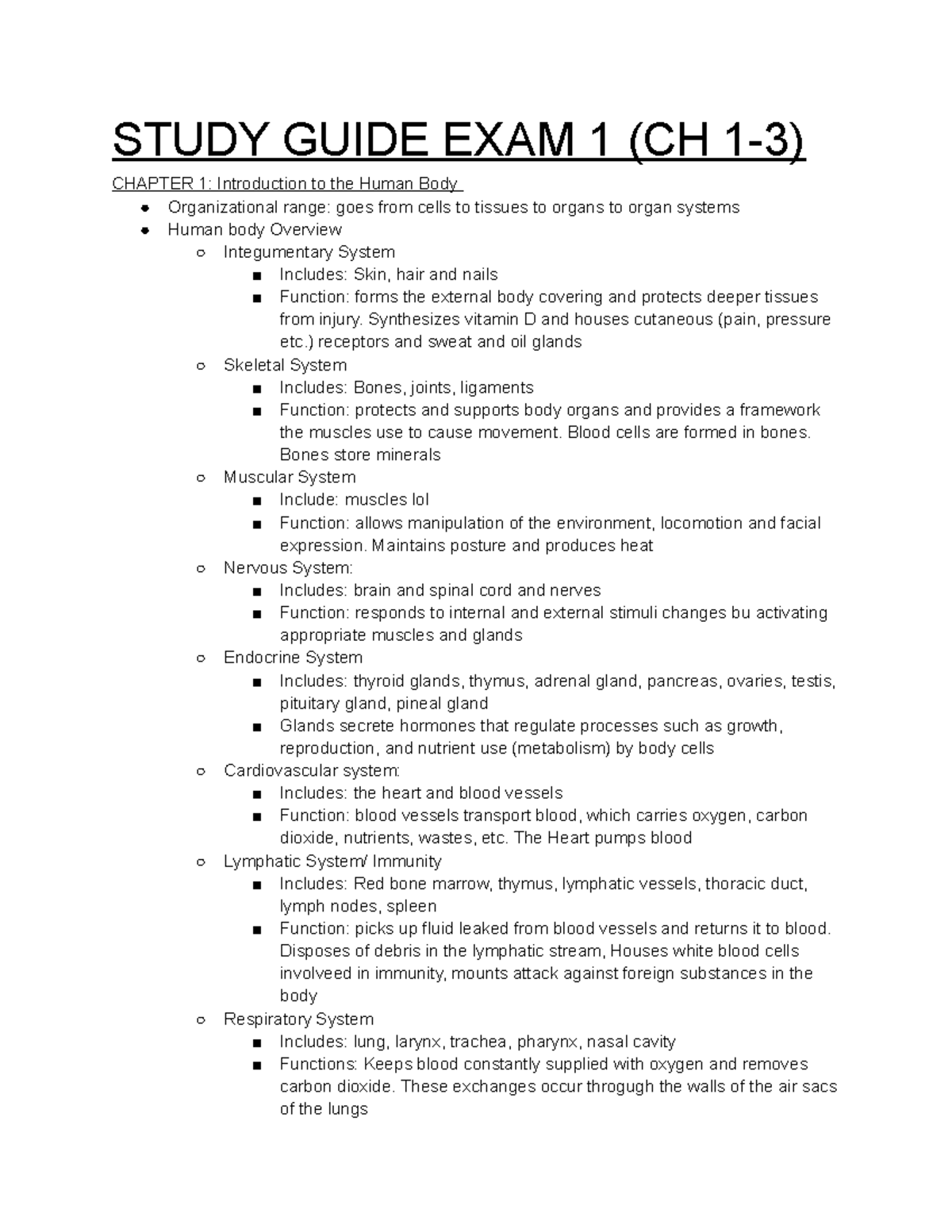 Anatomy EXAM 1 Study Guide - STUDY GUIDE EXAM 1 (CH 1-3) CHAPTER 1 ...