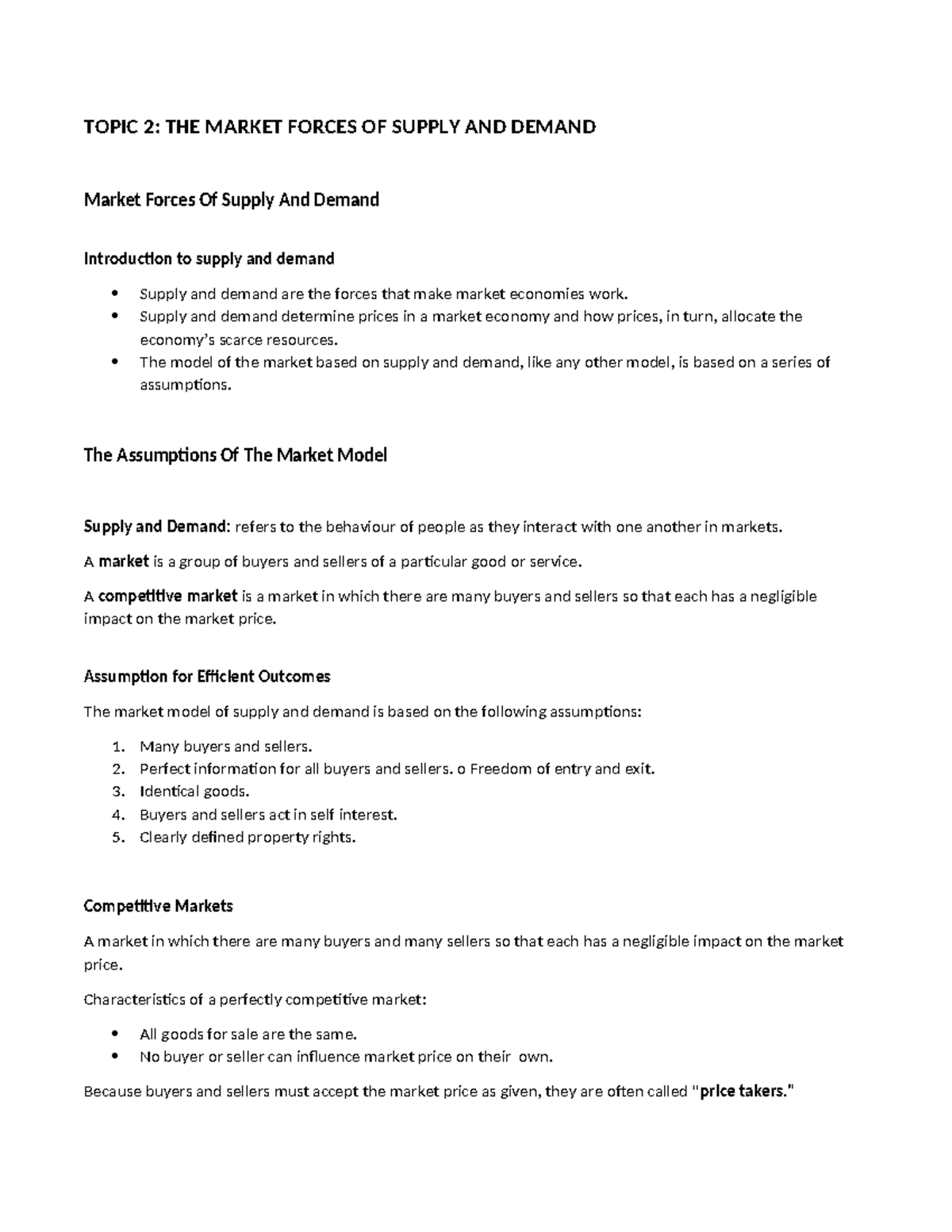 ECO WEEK 2C - Micro economics Week 2 - TOPIC 2: THE MARKET FORCES OF ...