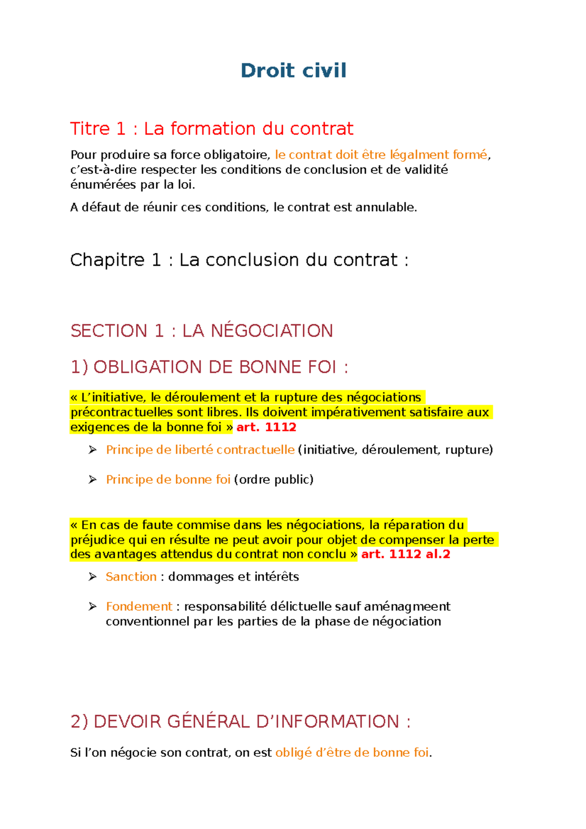 Partie 1 - Chapitre 1 - Eco - Droit Civil Titre 1 : La Formation Du ...