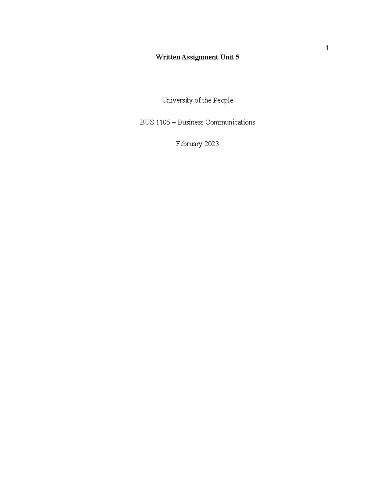 Written Assignment Unit 5 - Bussiness Communications - BUS 1105 ...