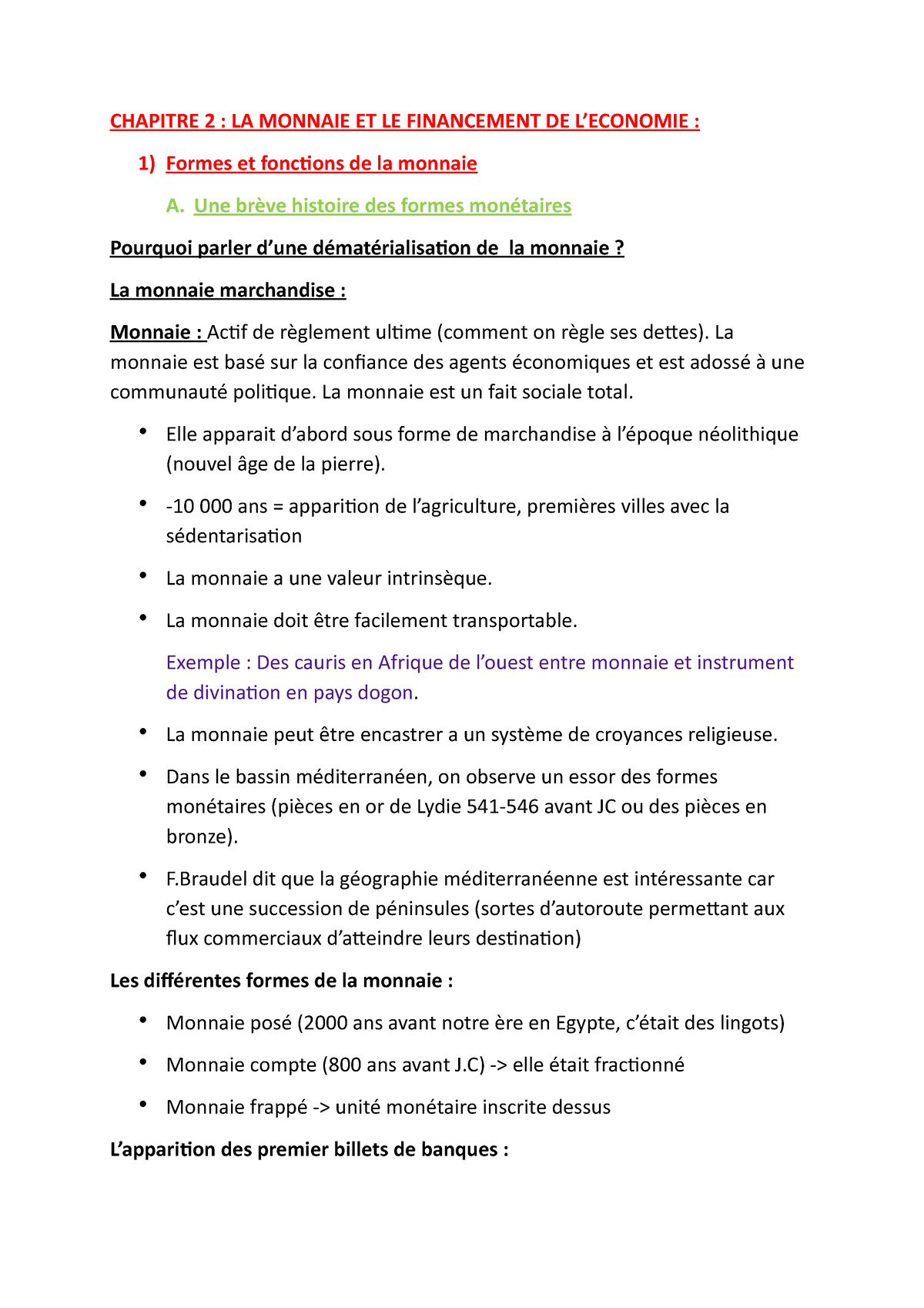 dissertation sur la monnaie ses