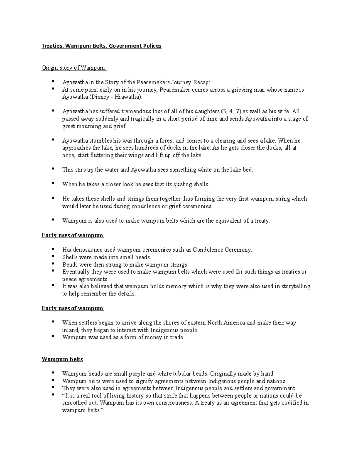 Id lesson 2 Lec 2 Treaties, Wampum Belts, Government Polices Origin