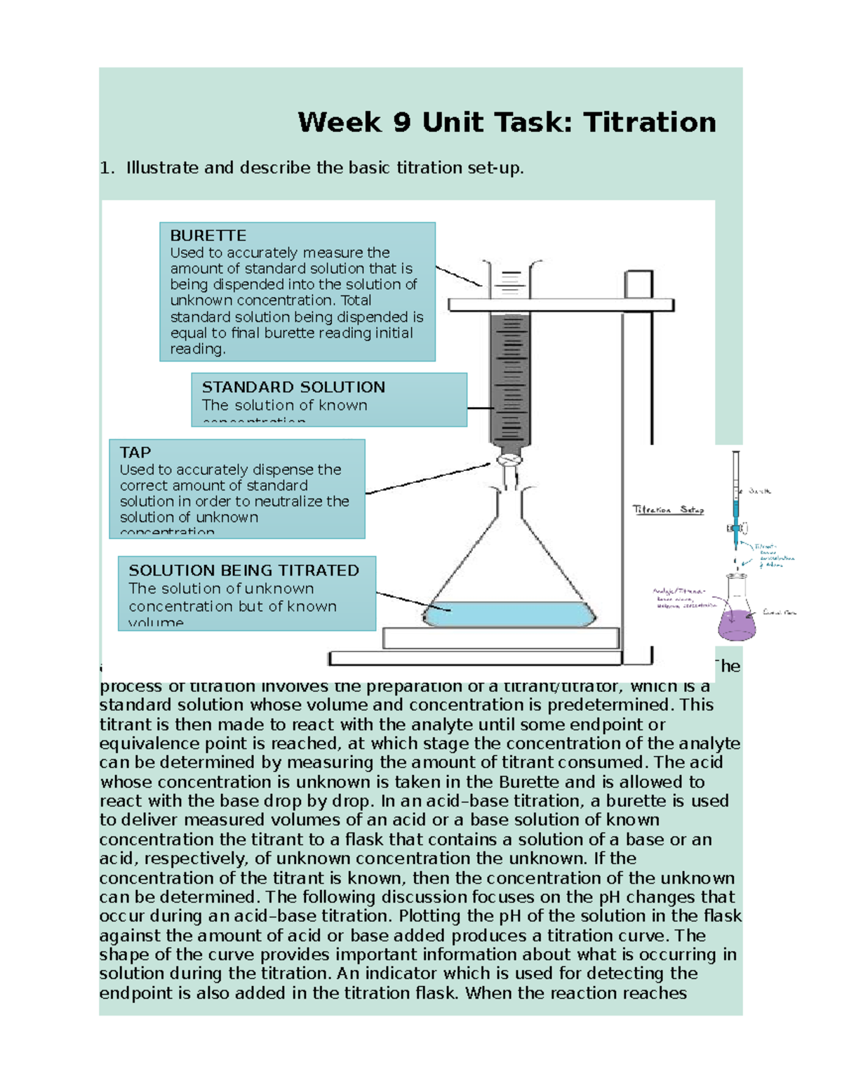 WEEK 9 LAB Activity Titration Week 9 Unit Task Titration Illustrate