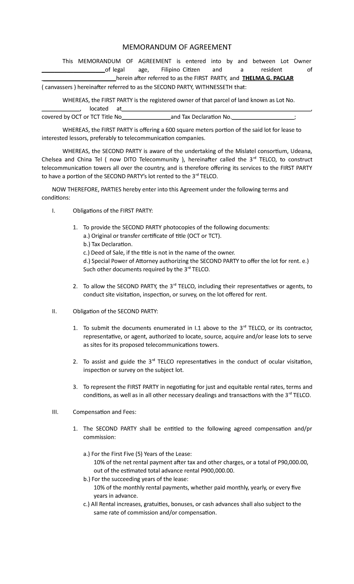 430700472 Memorandum OF Agreement docx - MEMORANDUM OF AGREEMENT This ...