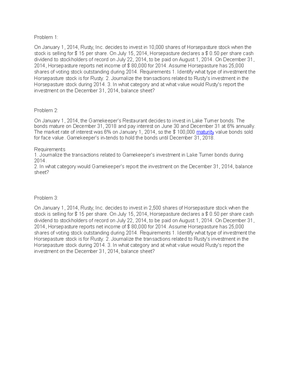 Assignment Chapter 15 Problem 1 On January 1 2014 Rusty Inc 