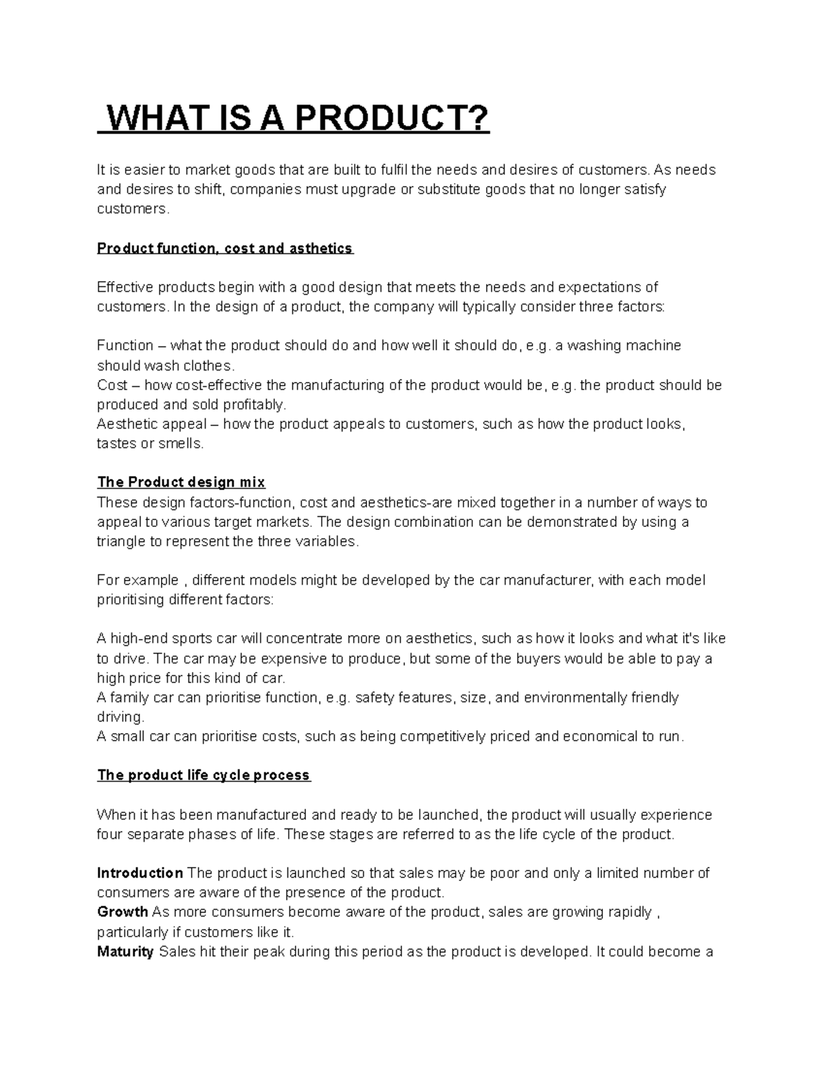 MK4001 Product - Lecture notes 4 - WHAT IS A PRODUCT? It is easier to ...
