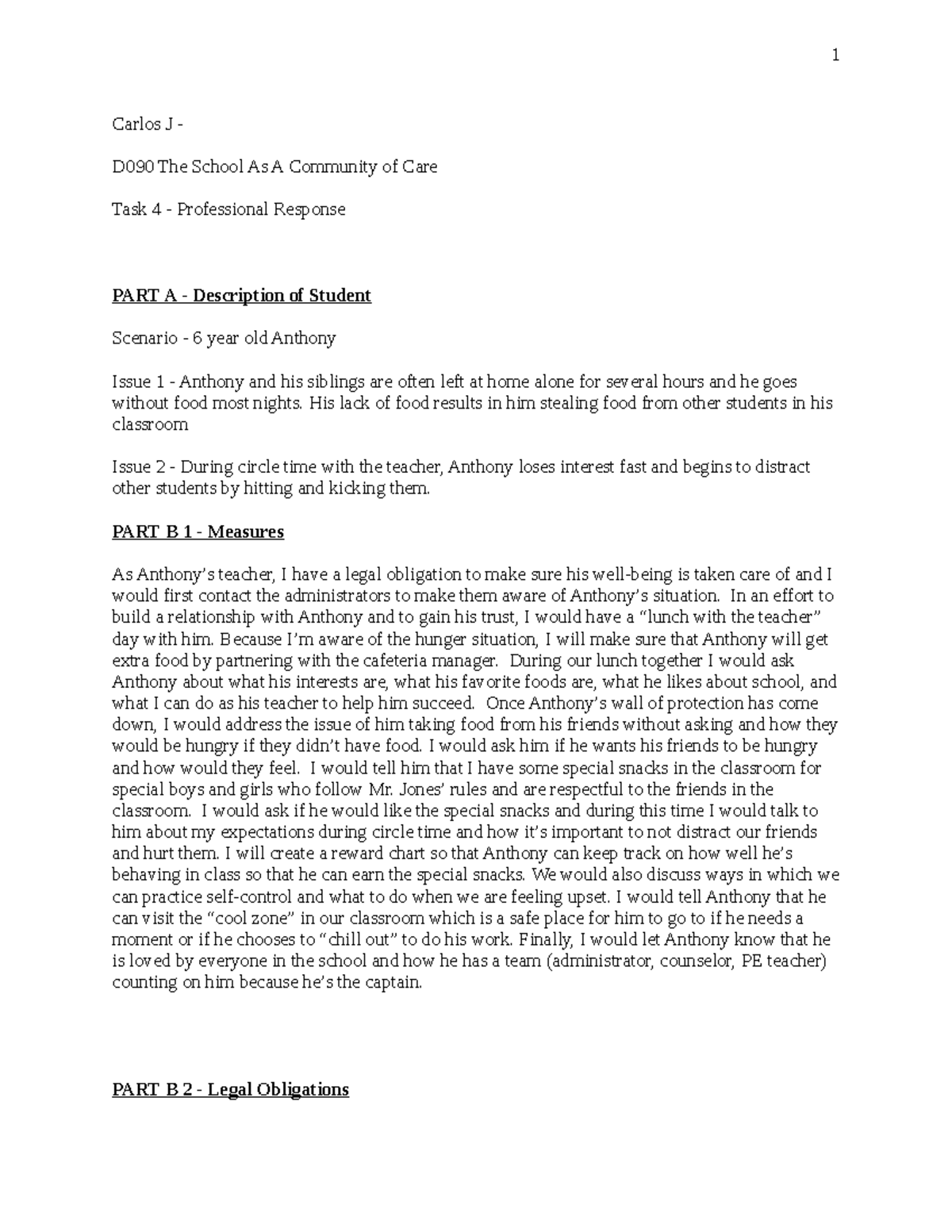 Wgu School As A Community Of Care Task 1 - 0u50i2j