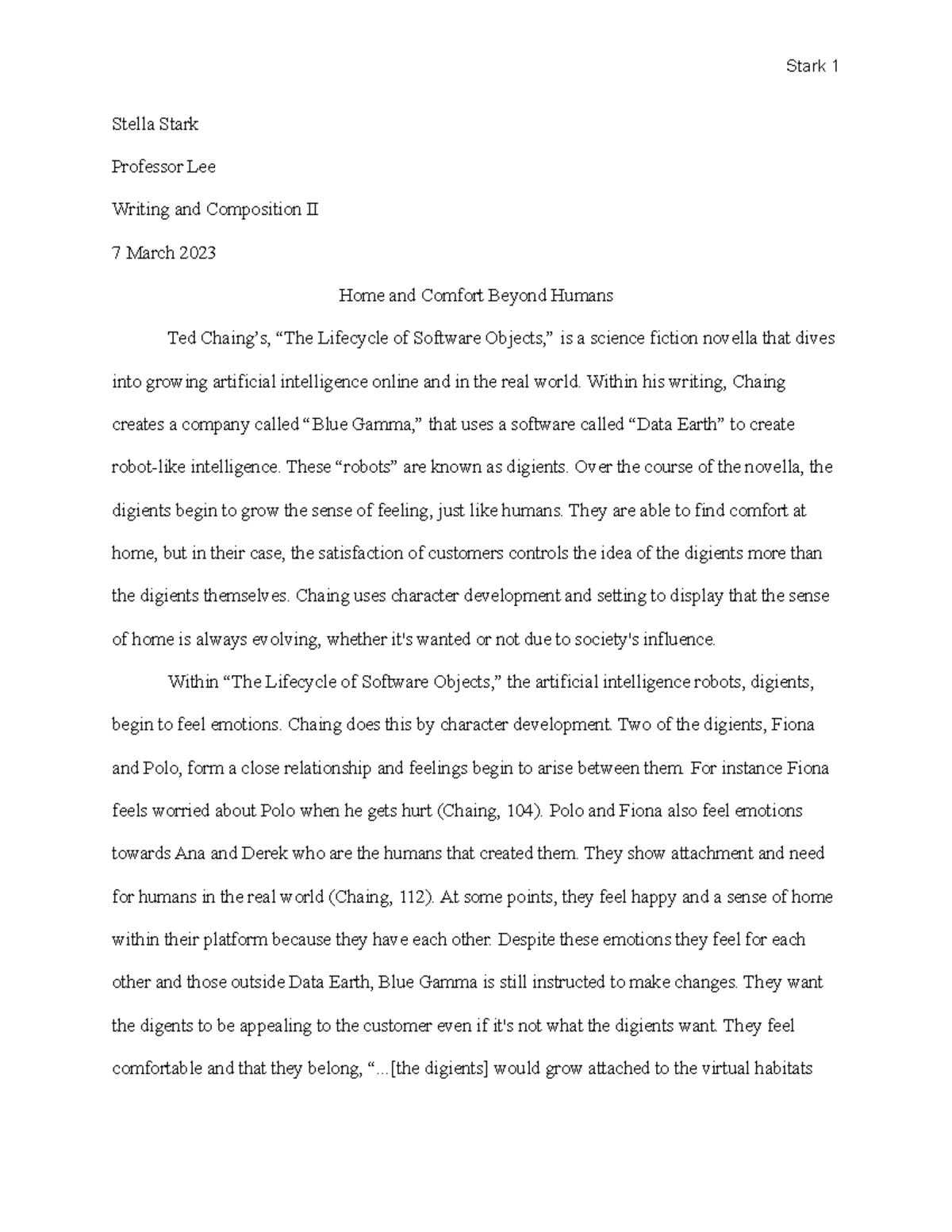 Literary Analysis - Stella Stark Professor Lee Writing and Composition ...