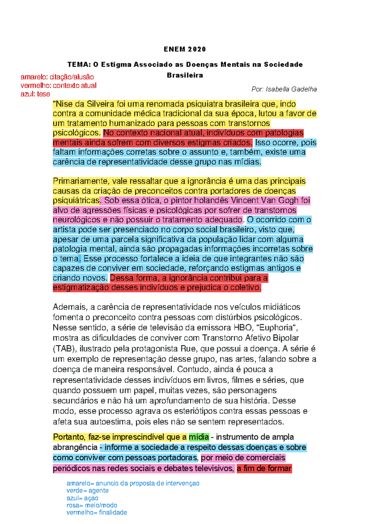 Redaçoes nota mil - ENEM 2020 TEMA: O Estigma Associado as Doenças ...