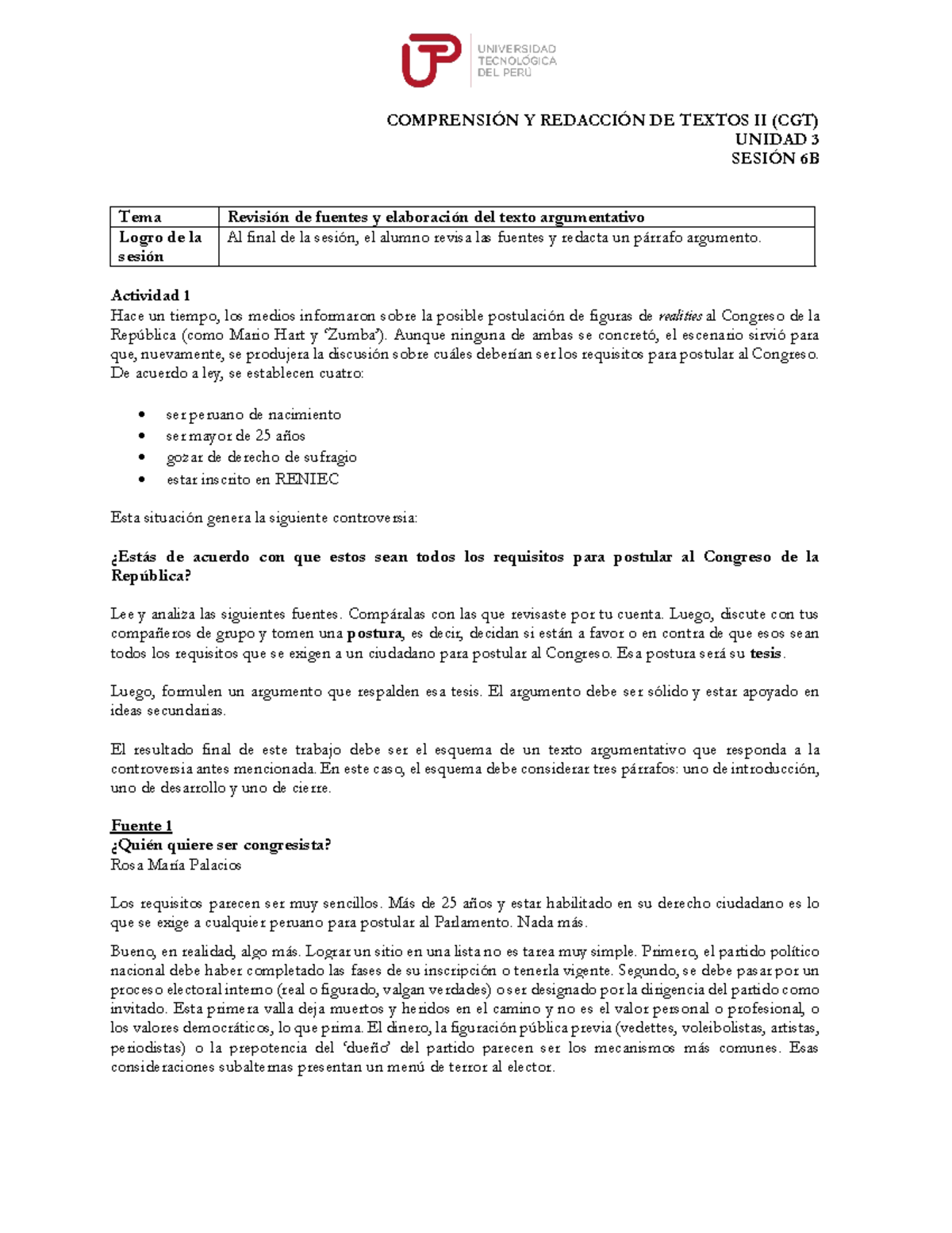 U3 S6 Texto Argumentativo (requisitos Congreso).B - Mod - COMPRENSIÓN Y ...