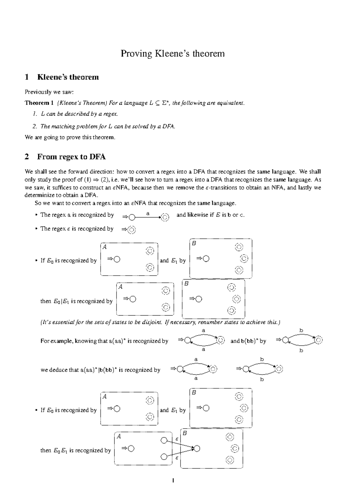 Handout 2b - Kleene's Theorem - Proving Kleene’s theorem 1 Kleene’s ...