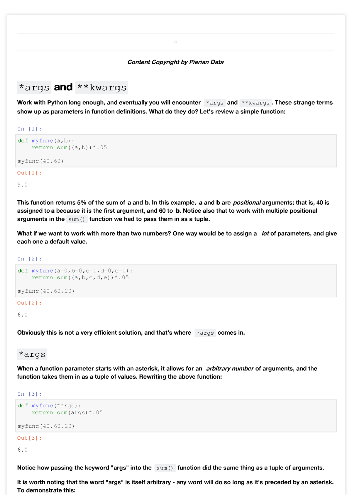 07-args And Kwargs - ........ - Content Copyright By Pierian Data ...