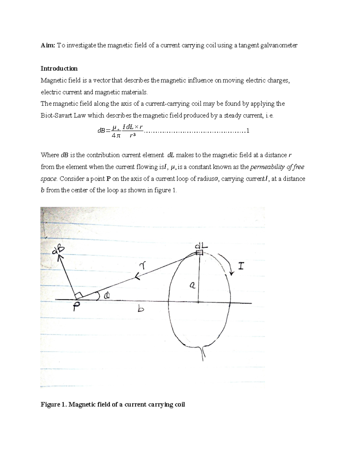 magnetic field due to a current carrying coil - Aim: To investigate the ...