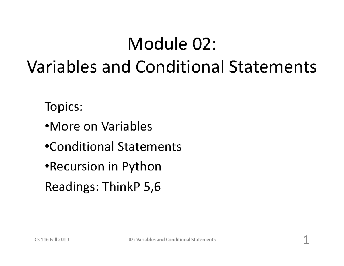 Module-02 - Notes - M o dule 0 2: V ariables an d Co nditio nal ...