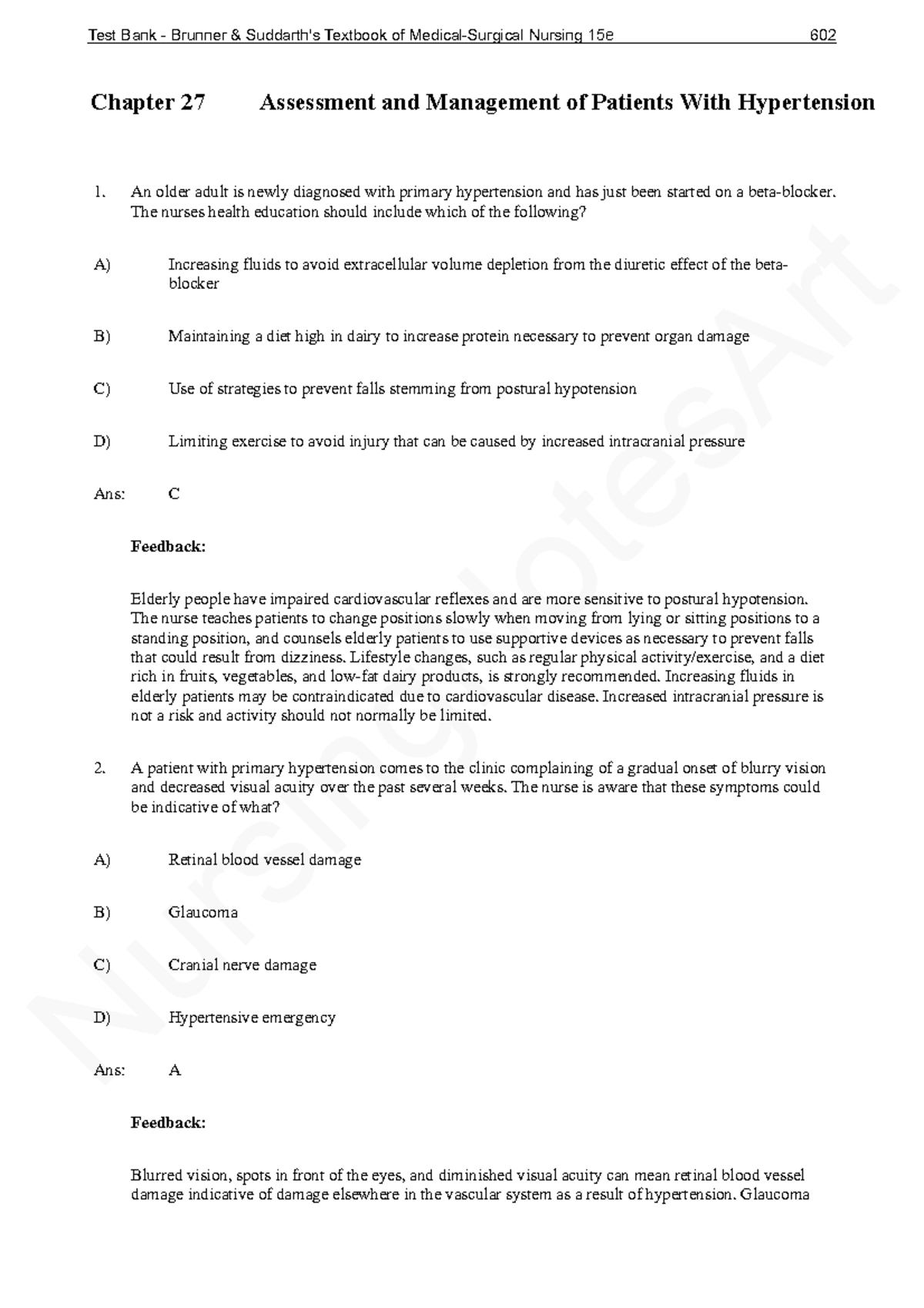 Chapter 27 practice questions from the book - NursingNotesArt Chapter ...